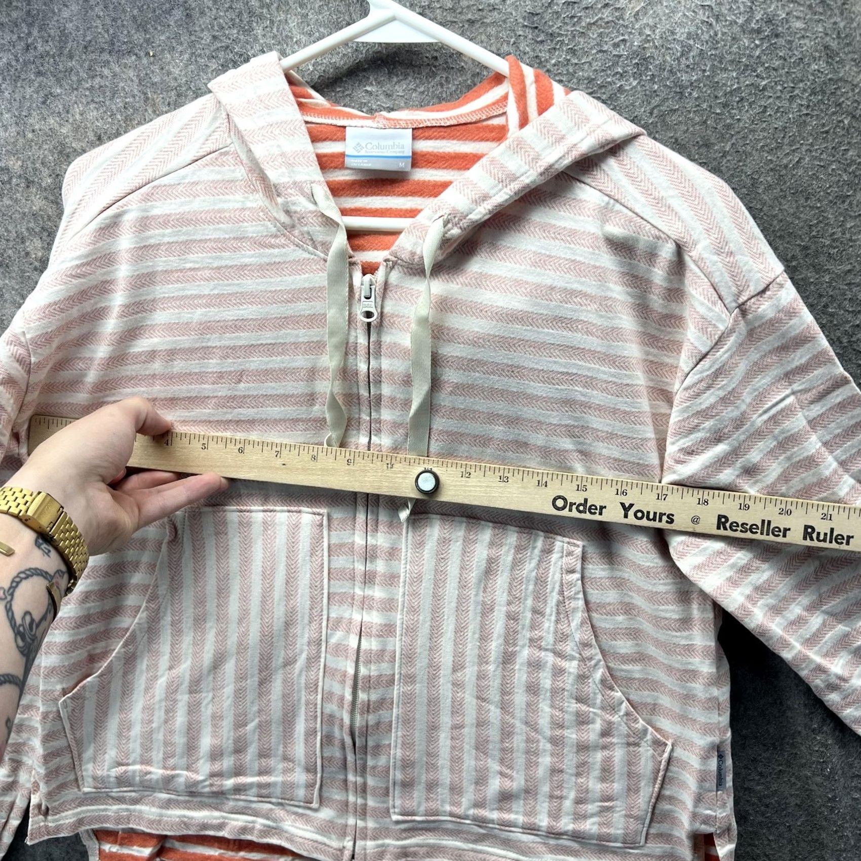 Vintage Columbia Hoodie Womens Medium Pink White Stripe Full Zip Cotton Blend Casual Size M / US 6-8 / IT 42-44 - 4 Thumbnail
