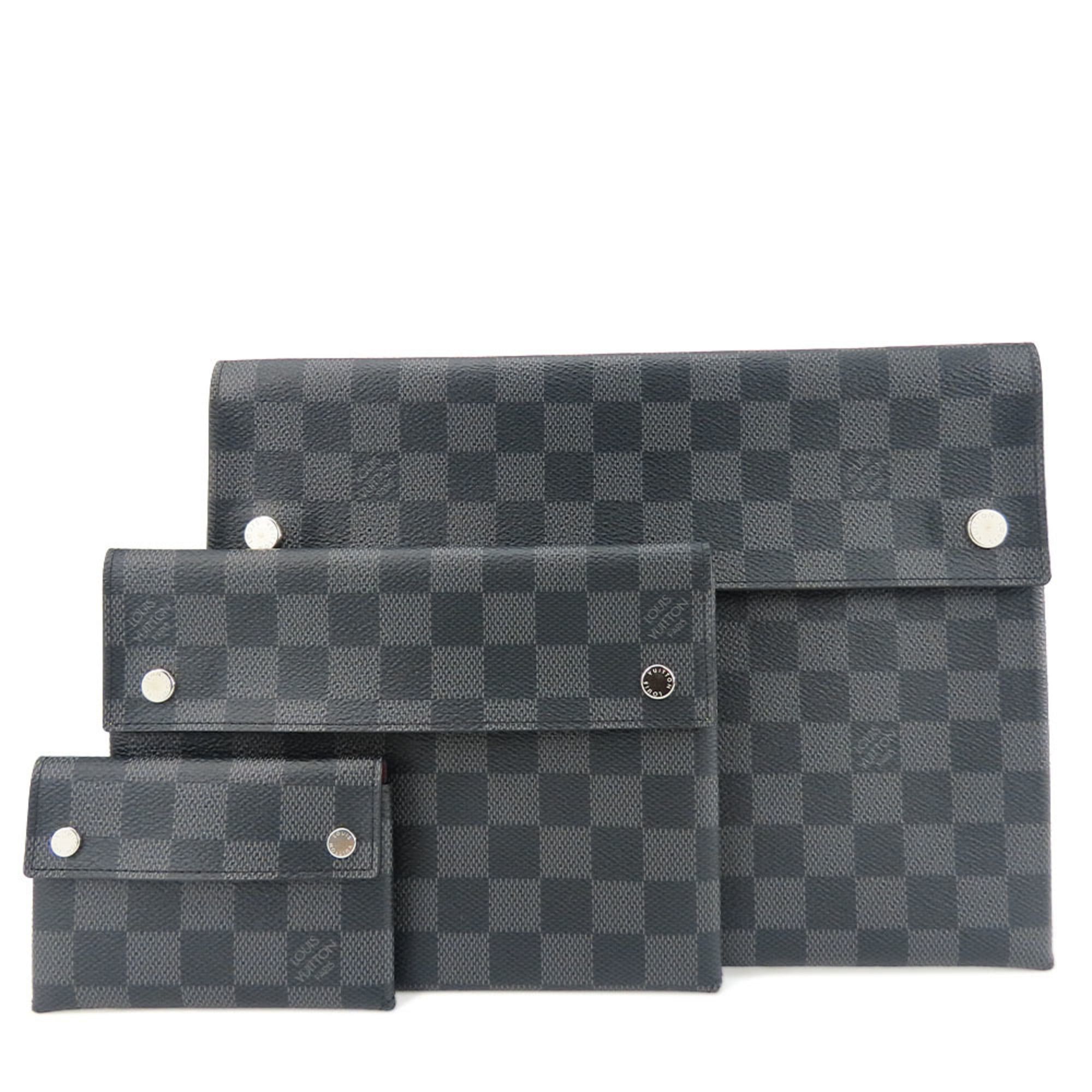 Louis Vuitton Louis Vuitton Alpha Triple Pouch N60255 Damier Graphite Silver Hardware Clutch Bag for Men and Women Size ONE SIZE - 1 Thumbnail