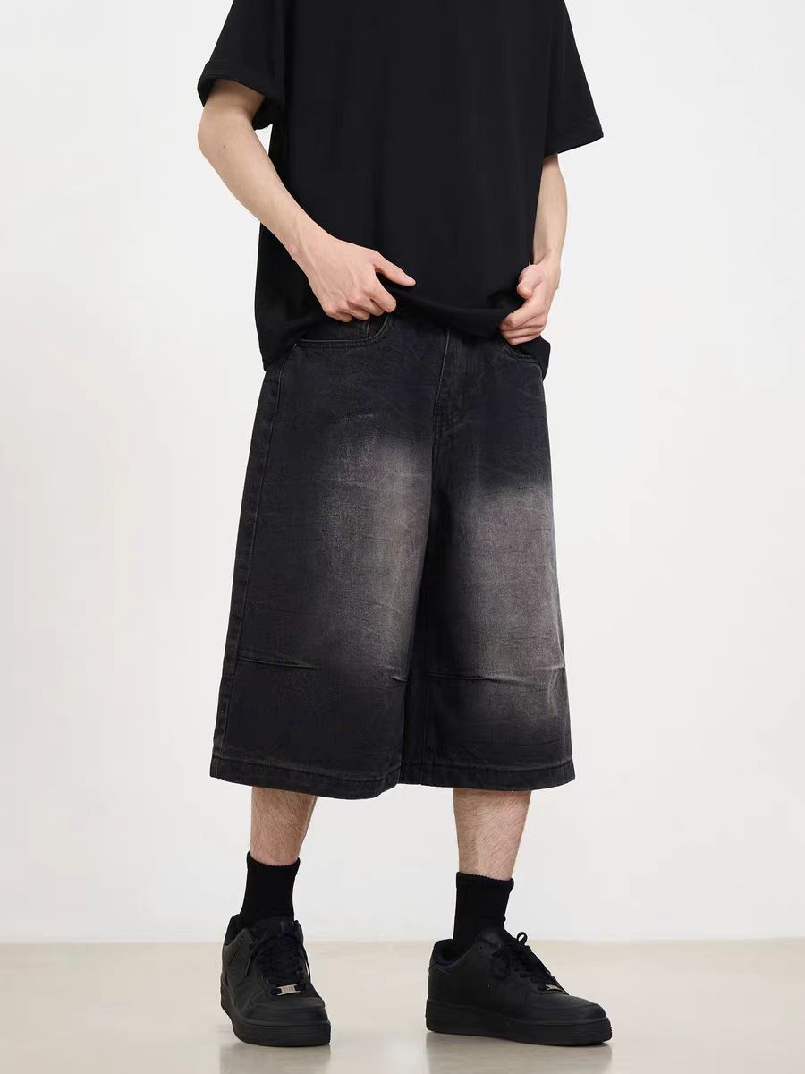 Japanese Brand × Vintage Washed distressed black baggy denim shorts Size US 30 / EU 46 - 4 Thumbnail