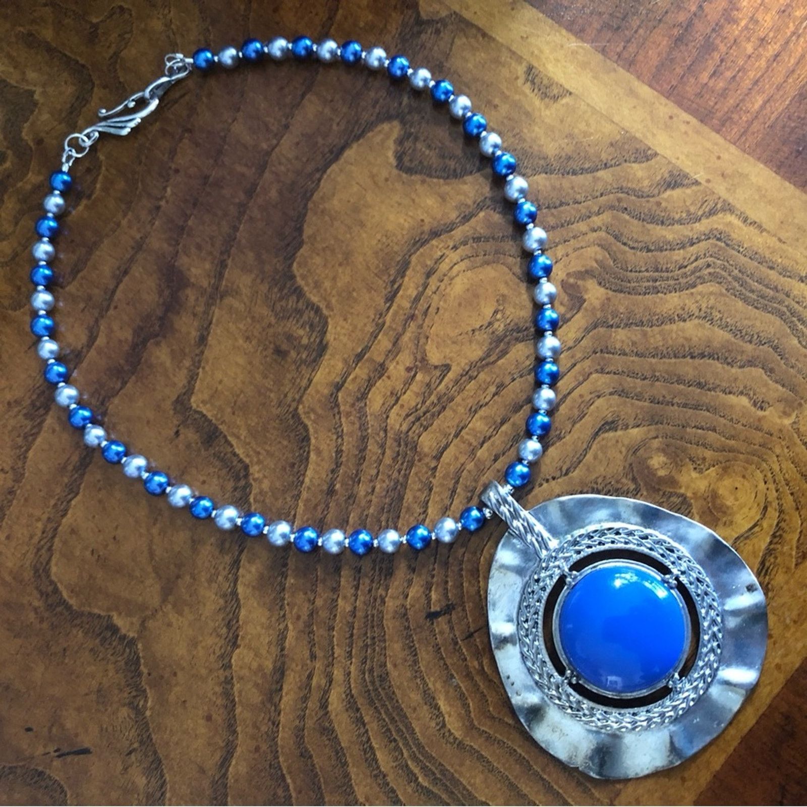 Handmade Handcrafted repurpose large blue chalcedony Pearl necklace Size ONE SIZE - 8 Thumbnail