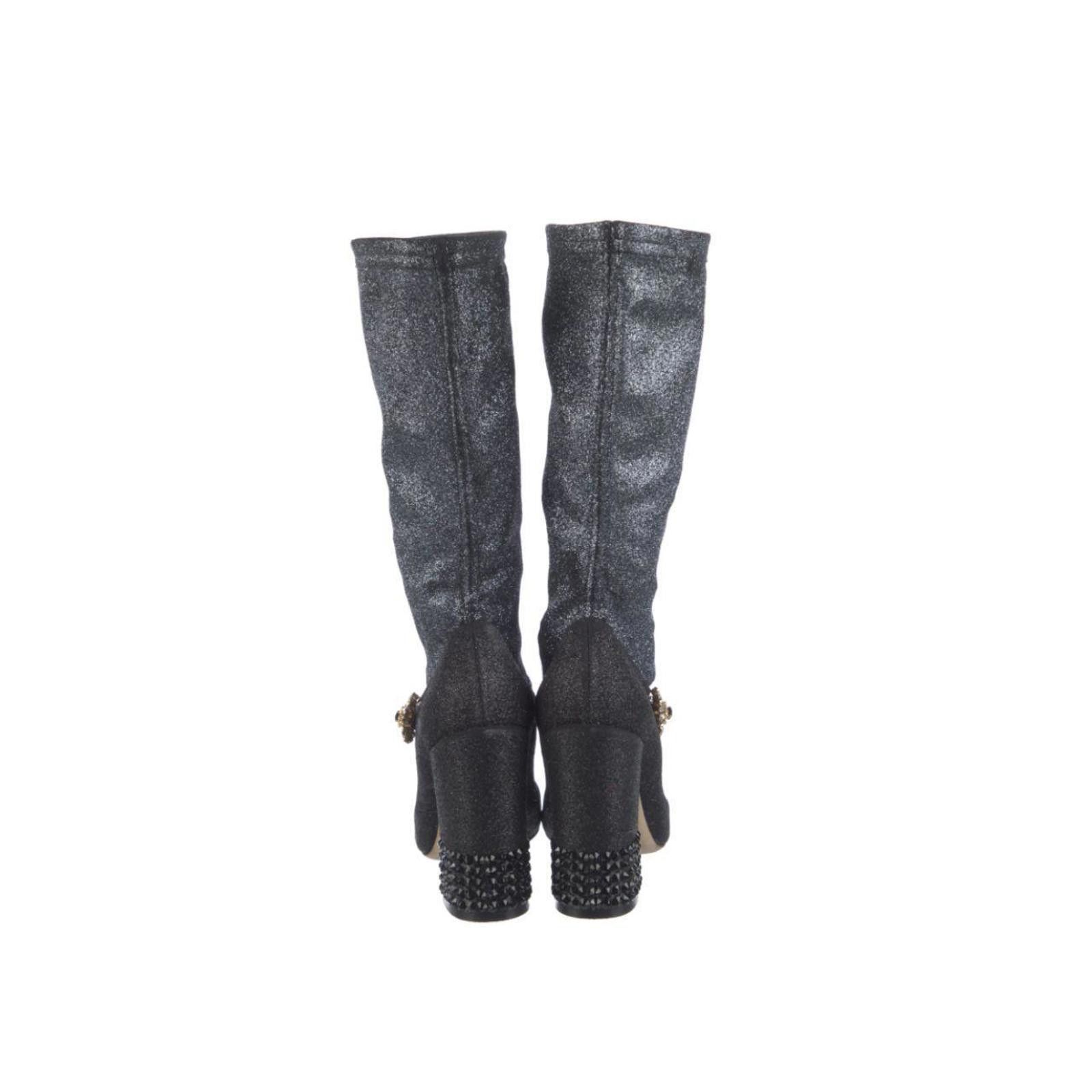 Dolce & Gabbana Dolce & Gabbana Black Crystal Mary-Jane Knee-High Boots Size US 6.5 / IT 36.5 - 4 Thumbnail