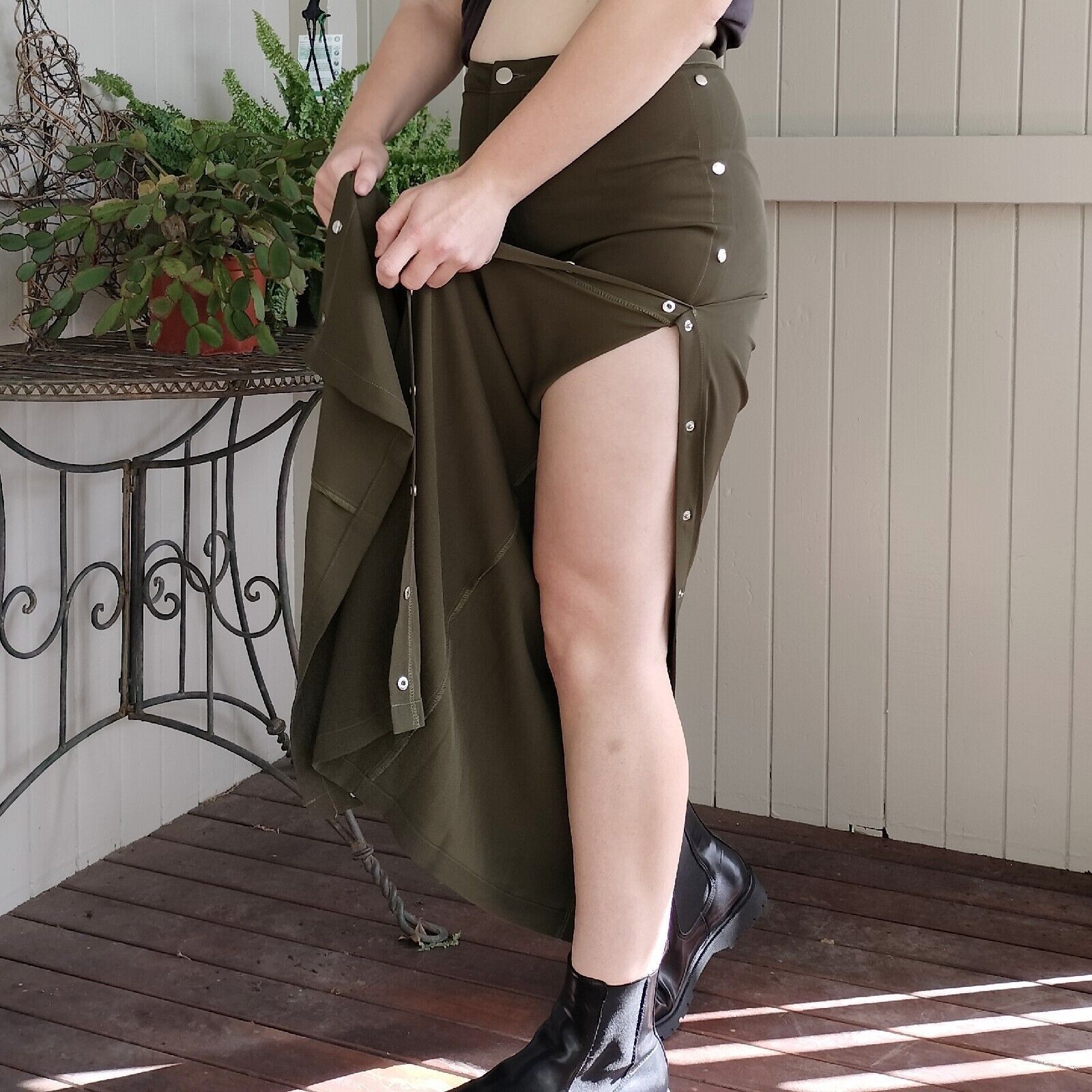 Designer Ava Pants Green Khaki High Waisted Straight Leg Snap Button Size 30" / US 8 / IT 44 - 5 Thumbnail