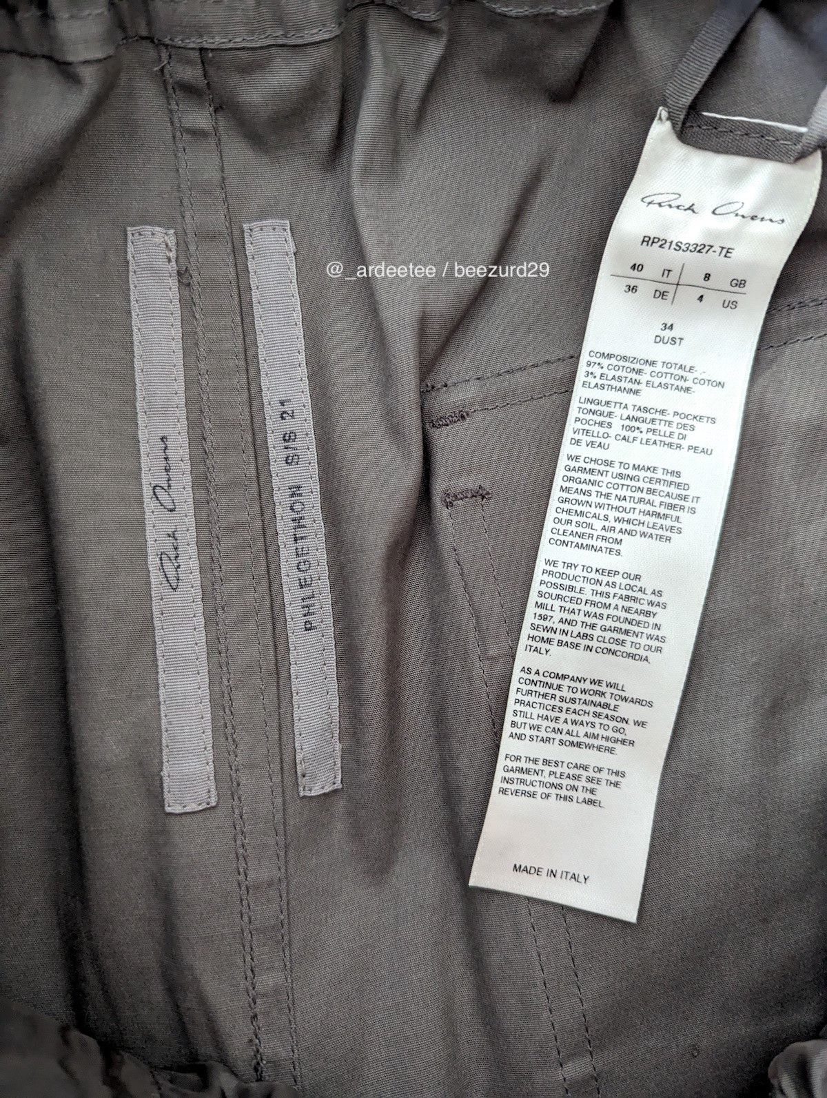 Rick Owens *NEW* DUST BAUHAUS CARGO ZIP JOGGERS SS21 Size US 29 - 7 Thumbnail