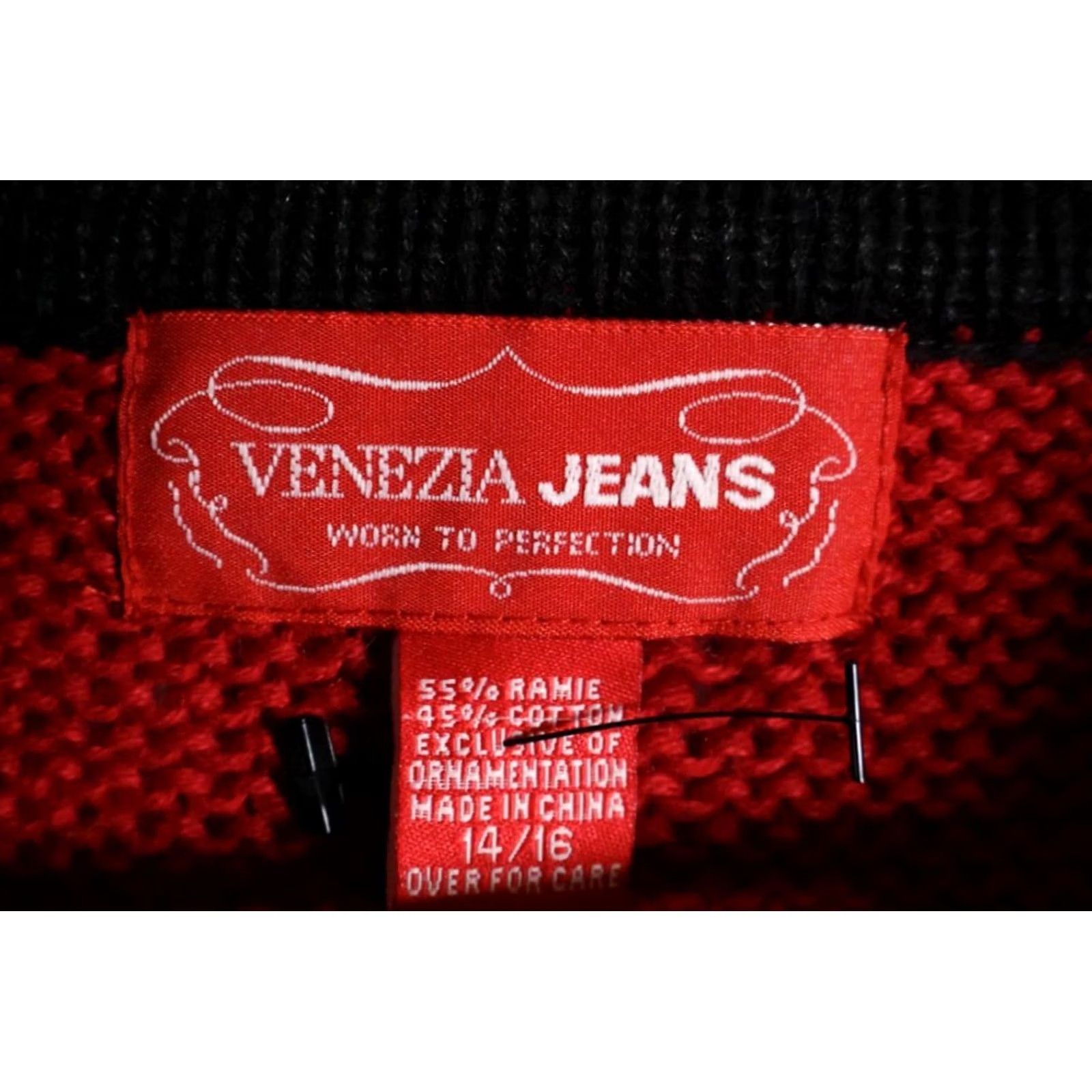 Vintage VINTAGE Venezia Cardigan Women's Red Black Full Zip Sweater 14 / 16 90s Christmas Tree Motif Size XXL / US 16-18 / IT 52-54 - 3 Thumbnail