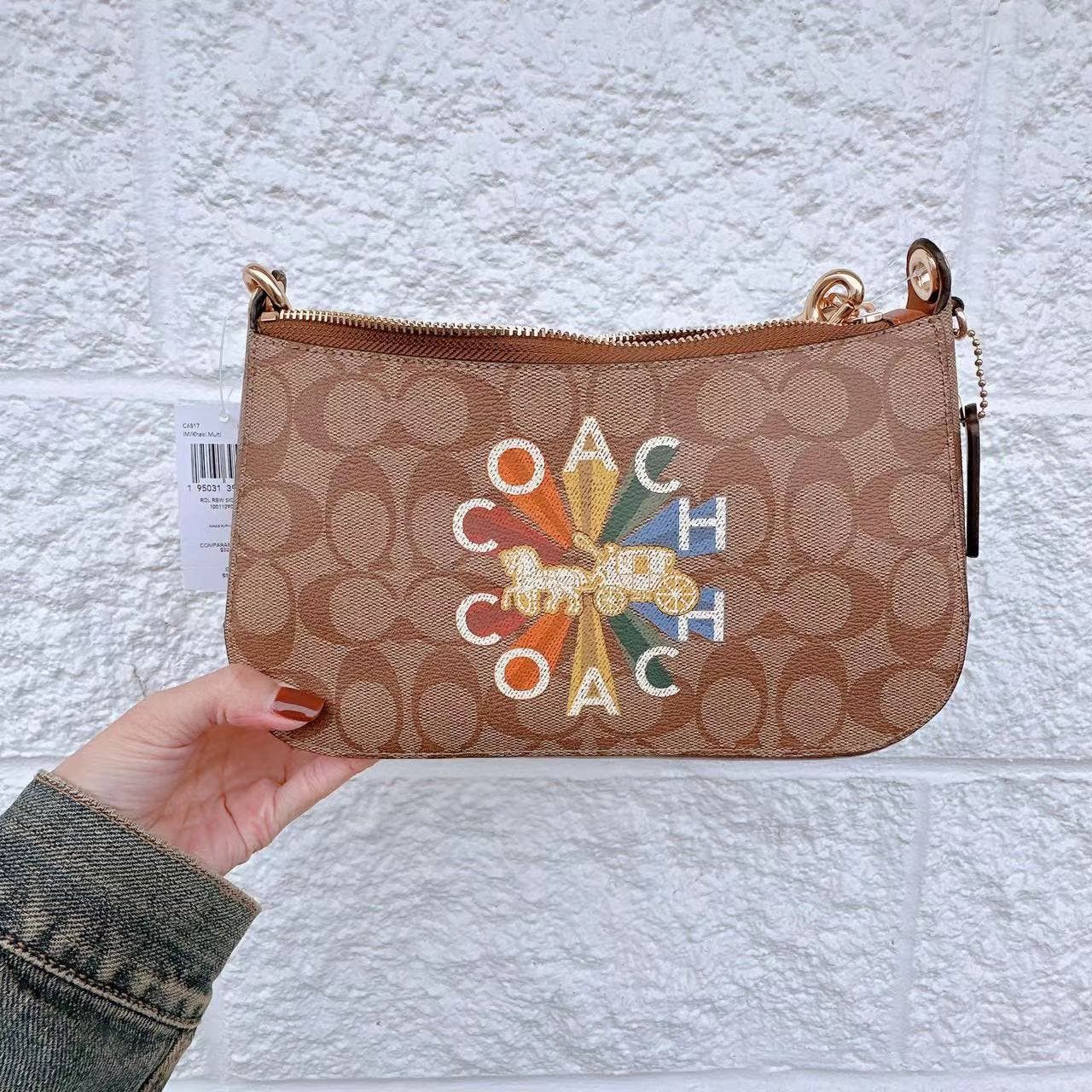 image of Coach C6817 Jes Baguette In Sig With Coach Radial Rainbow in Brown, Women's