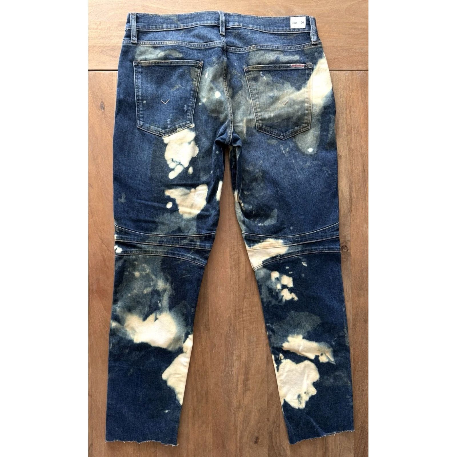 Hudson VINTAGE Hudson Ethan Biker Skinny Moto Jeans Mens 36 (Measures 38x30.5) Raw Hem Splatter Blue Denim Cotton Size US 36 / EU 52 - 2 Thumbnail