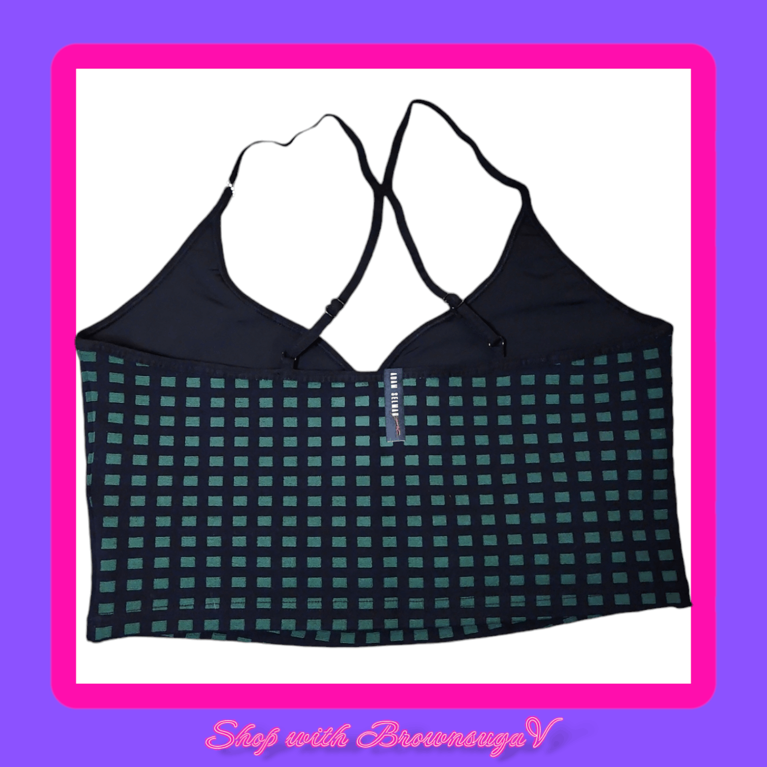 Adam Selman Knit Check Jacquard Sweetheart Builtin Bra Tank Size XL / US 12-14 / IT 48-50 - 3 Thumbnail