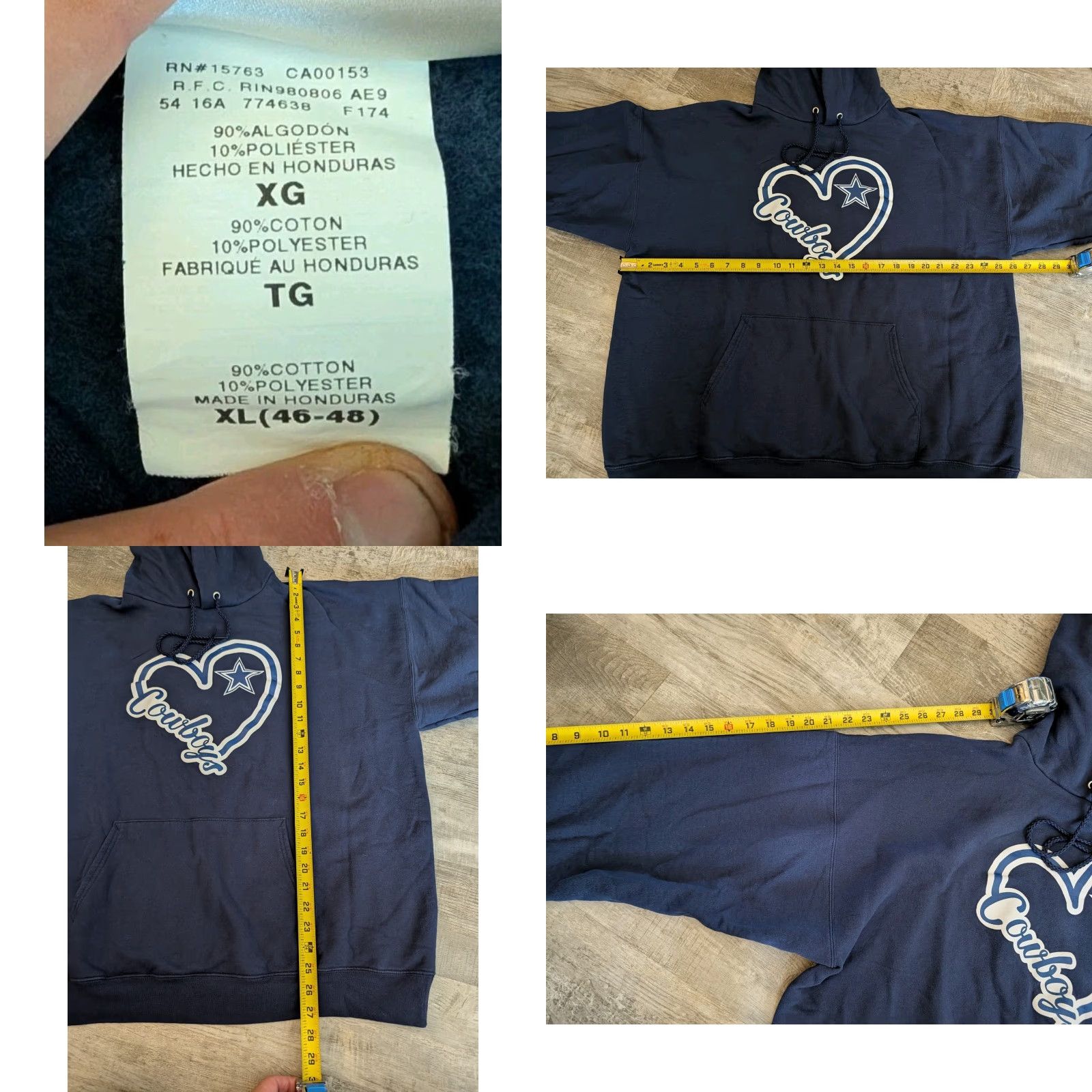 Hanes VINTAGE Hanes Dallas Cowboys Hoodie Navy Blue XL Men Pullover Hooded Graphic Logo Heart Print Crewneck Cotton Fleece Pockets.Mens Size US XL / EU 56 / 4 - 8 Thumbnail