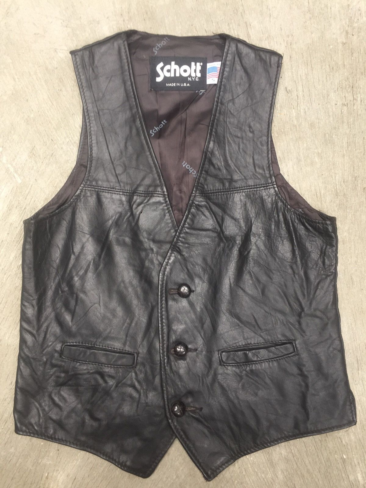 image of Vintage Vest Leather Schott in Black, Men's (Size Small)