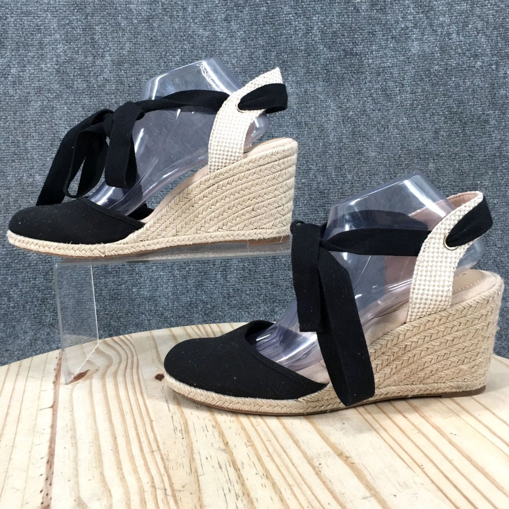 Vintage Kelly & Katie Womens 11 M Espadrille Wedge Heels Platform Sandals Black Size US 11 / IT 41 - 2 Thumbnail