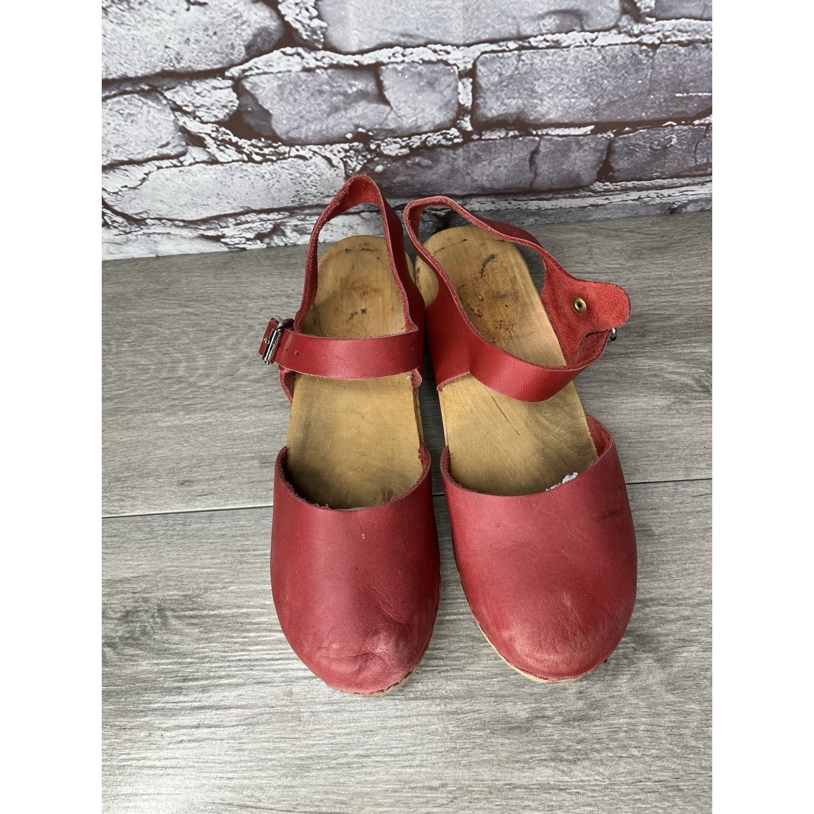 Warren Lotas Lotta's Stockholm T-bar Highwood Red Leather Clogs Nubuck Wo Size US 10.5 / IT 40.5 - 6 Thumbnail