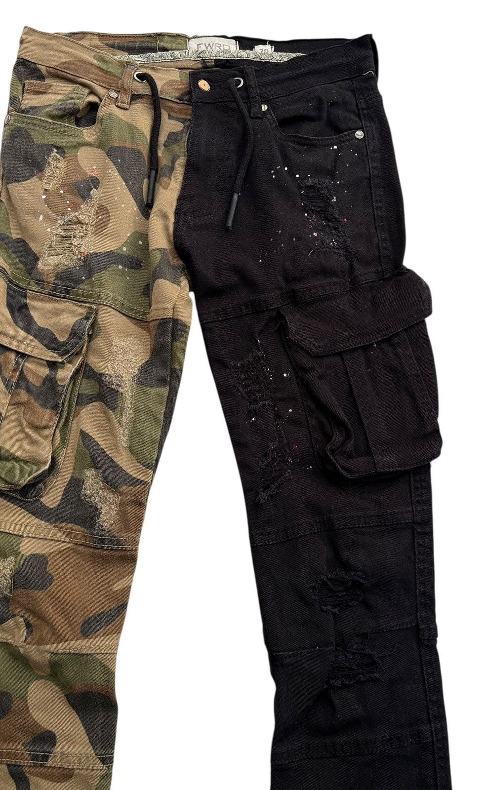 Other FRWD Denim Hybrid Distressed Paint Splash Camo Cargo Pants Size US 29 - 5 Thumbnail