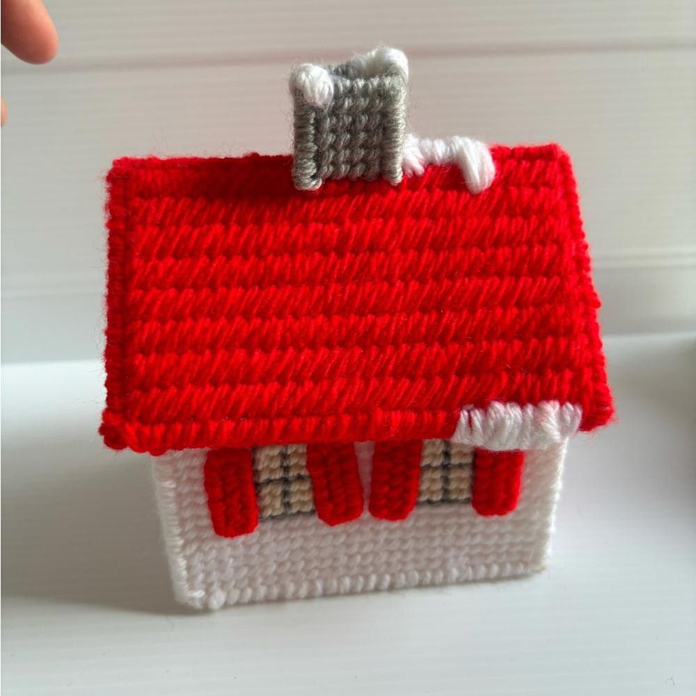 Vintage Plastic Canvas Needlepoint 2 Trains and 4 Houses