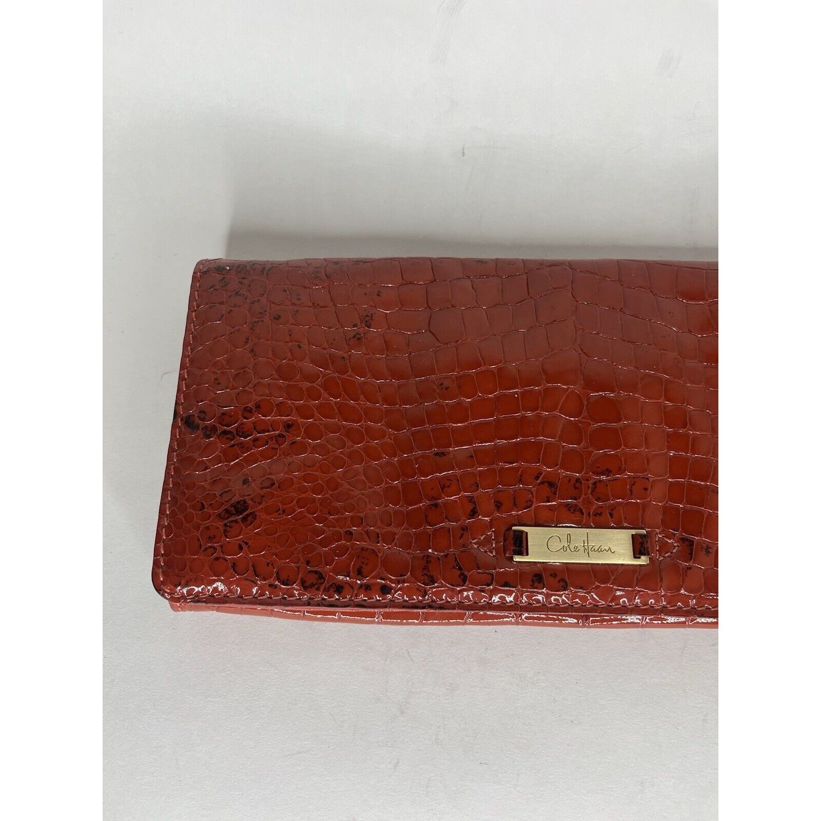 Cole Haan Cole Haan Pouch Wallet Red Orange Croc Patent Zip Mirror Org Size ONE SIZE - 10 Thumbnail
