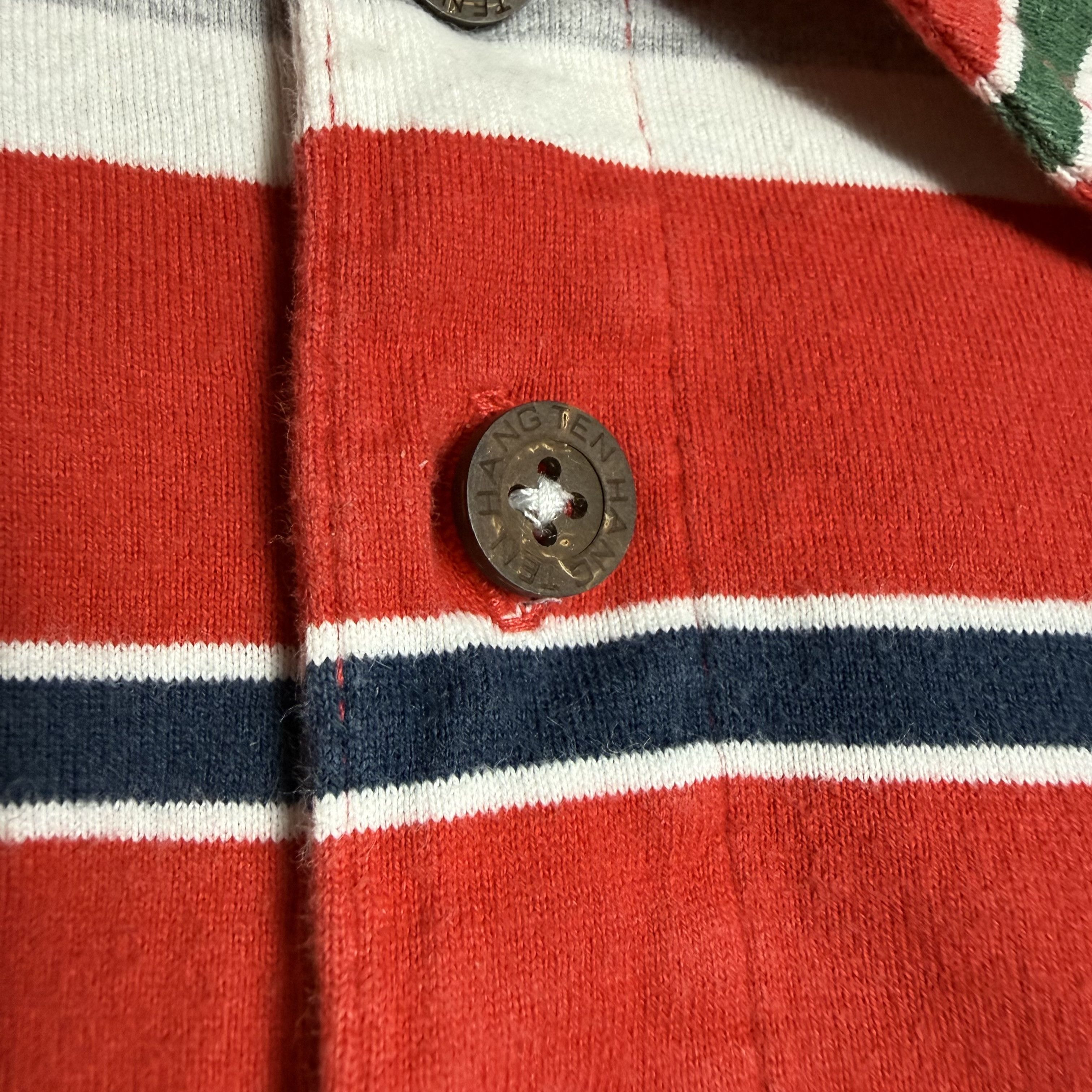 Hang Ten 🔥RARE🔥Vintage Hang Ten Stripes Wooden Button Polo Shirt Size US L / EU 52-54 / 3 - 4 Thumbnail