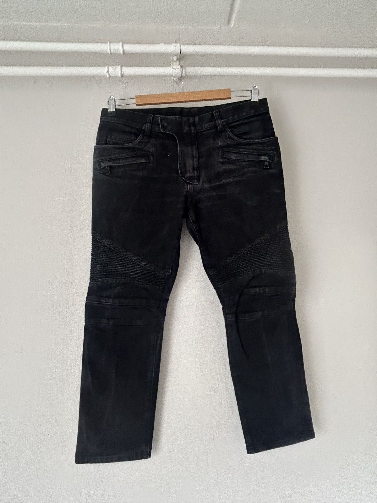 Balmain Balmain Black Biker Jeans with Ribbed Panel Detailing Size US 30 / EU 46 - 1 Thumbnail