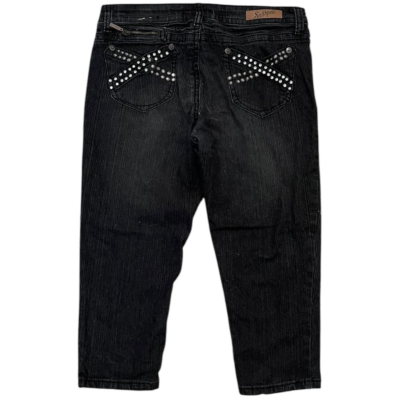 Southpole Southpole Y2K Bedazzled Bleach Black Denim Capri Pants Size 36" / US 14 / IT 50 - 1 Thumbnail