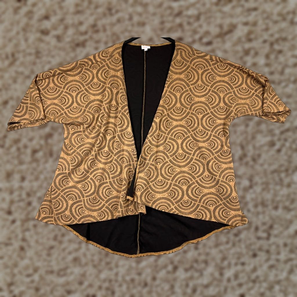 Vintage LuLaRoe Cardigan Women’s Large Lightweight Gold Black Pattern USA Made USA Size L / US 10 / IT 46 - 1 Thumbnail