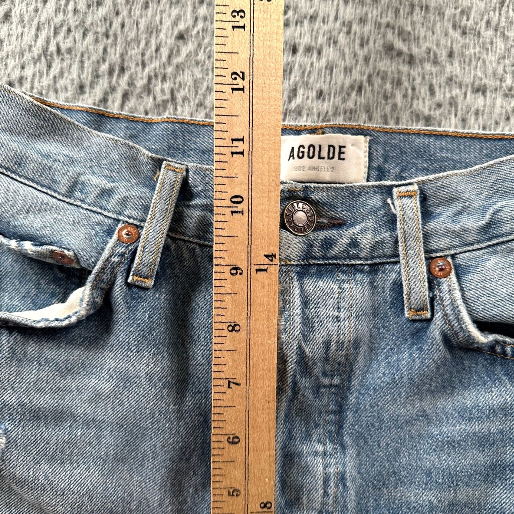 Agolde AGOLDE Jeans Womens Riley 25 Distressed Straight Leg Light Wash Button Fly Size 42" / US 20 - 7 Thumbnail
