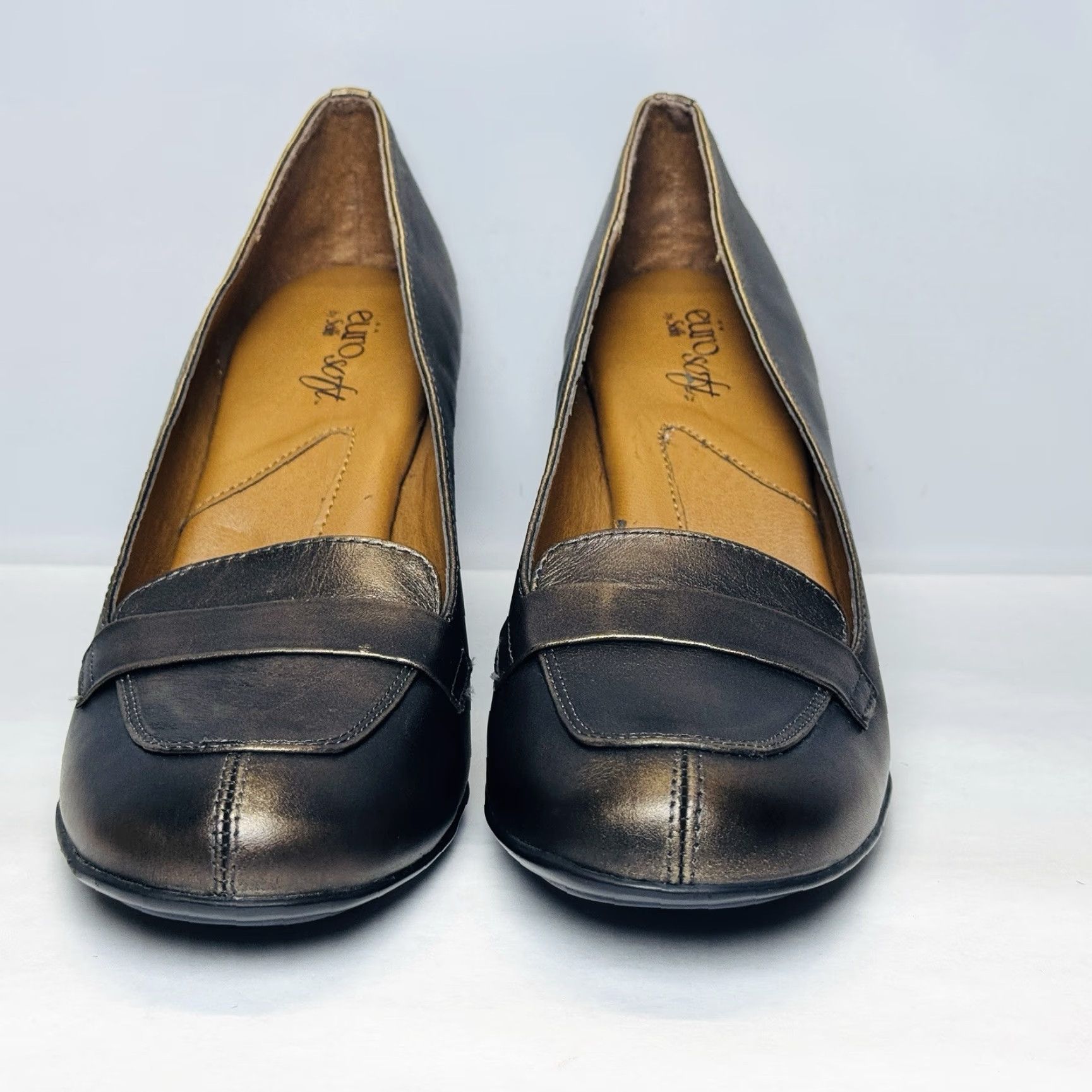 Vintage Sofft Euro Soft Randi Block Heel Slip On Penny Loafer Womens 7.5 Bronze Leather M High Heel Pump Shoes Size US 8 / IT 38 - 4 Thumbnail