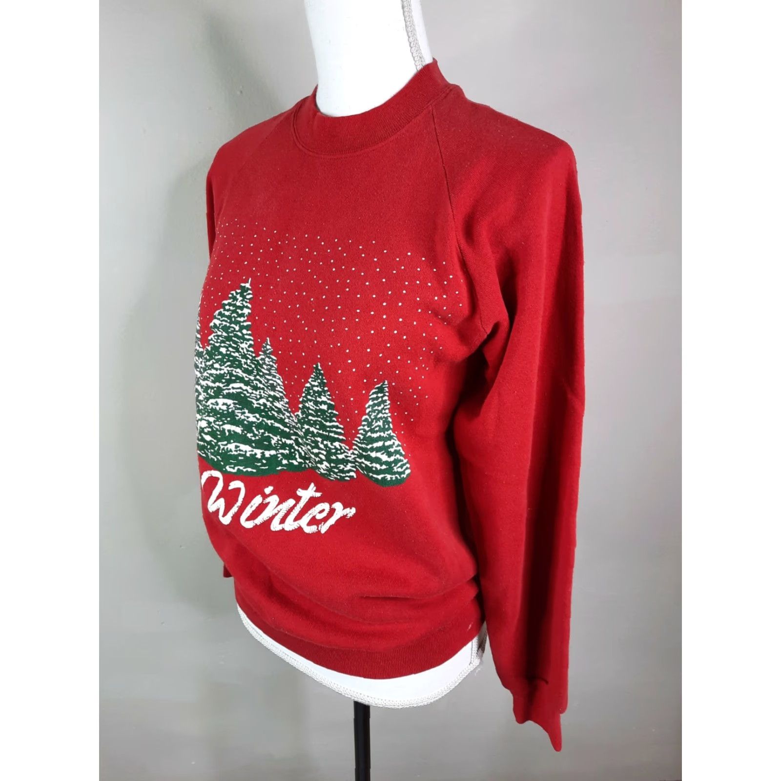 Jerzees VINTAGE Jerzees Raglan Sweatshirt M Red Winter Ugly Christmas USA 50/50 Mens Size XXS / US 00 / IT 34 - 6 Thumbnail