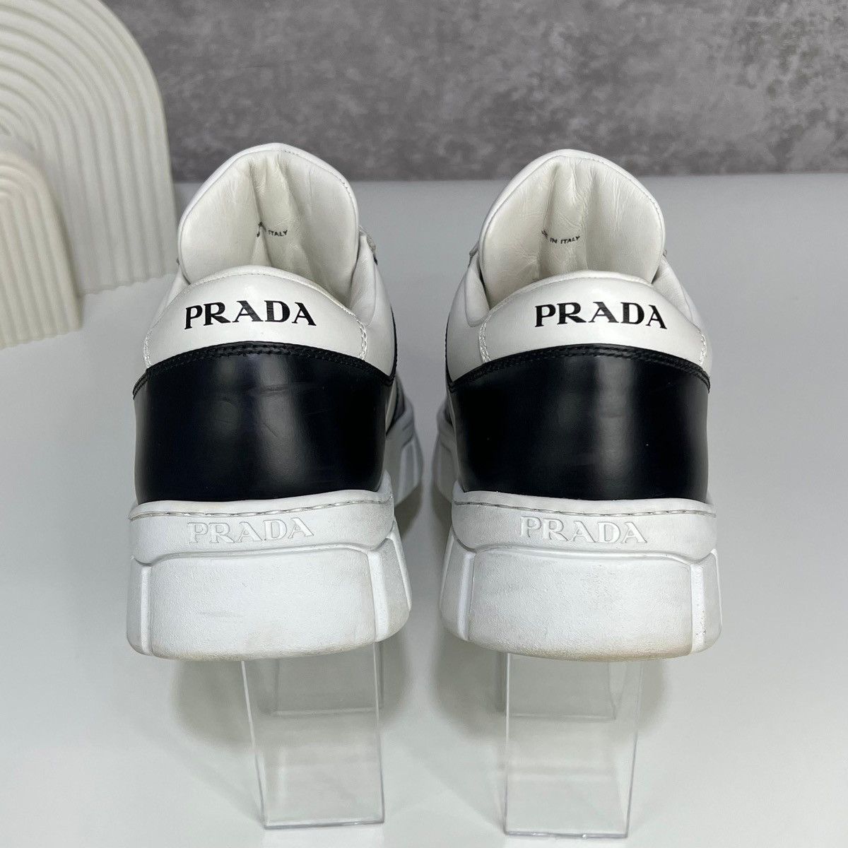 Prada Prada Triangle Logo Low-Top Sneakers – Black & White – Men’s Size US 9.5 / EU 42-43 - 7 Thumbnail