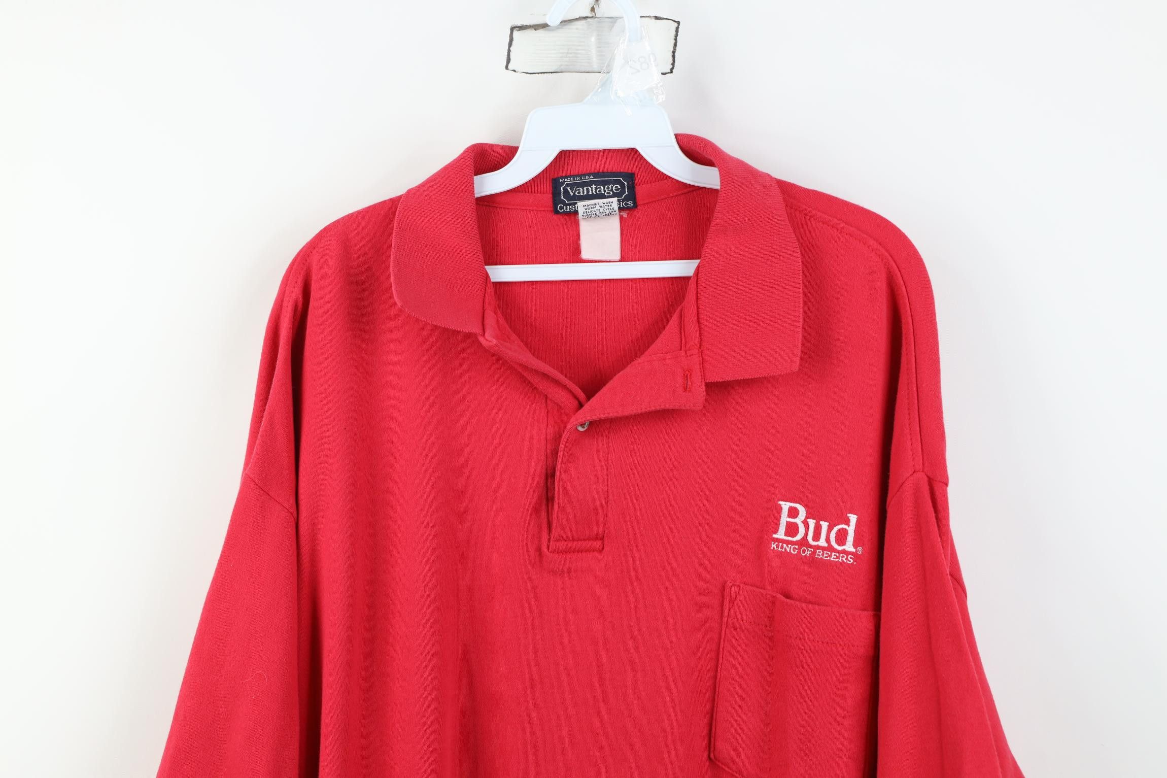 Vintage Vintage 80s 90s Beer King of Beers Golf Polo Shirt Red USA Size US XXL / EU 58 / 5 - 2 Thumbnail