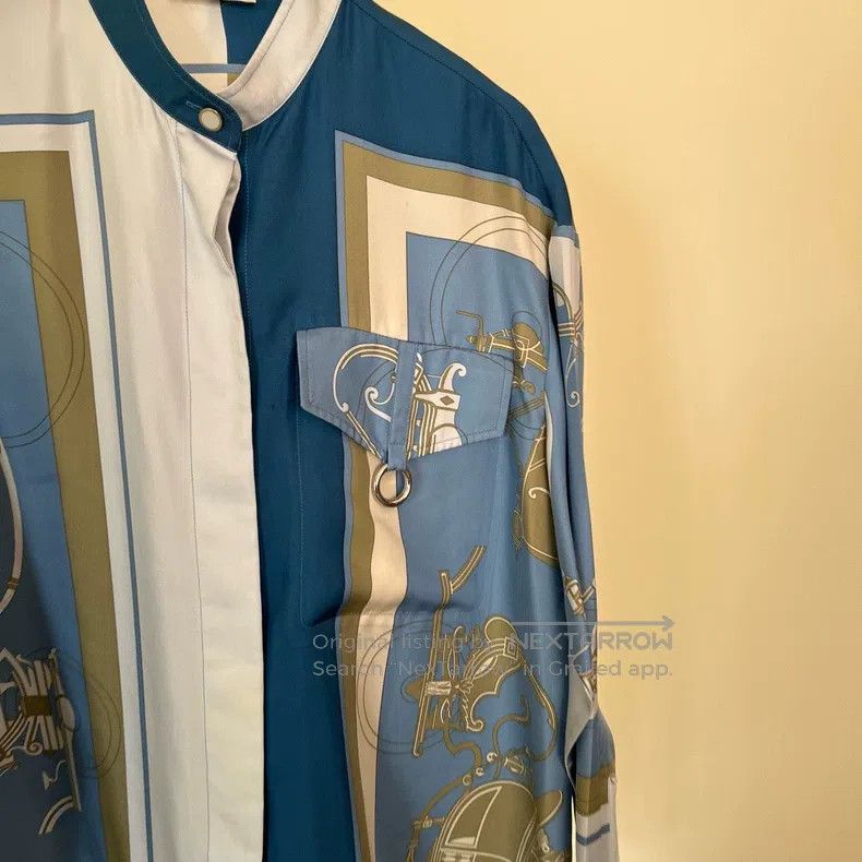 Hermes Hermes Bookplate pattern printed silk long-sleeved shirt Size XXS / US 00 / IT 34 - 2 Thumbnail