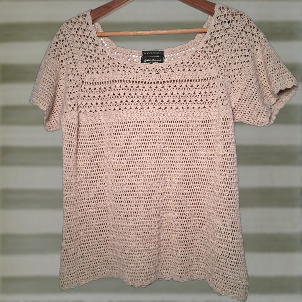 Eddie Bauer Eddie Bauer Hand Crocheted Sweater Shirt XL Tall Linen Cotton Open Knit Tan Size XL / US 12-14 / IT 48-50 - 1 Thumbnail