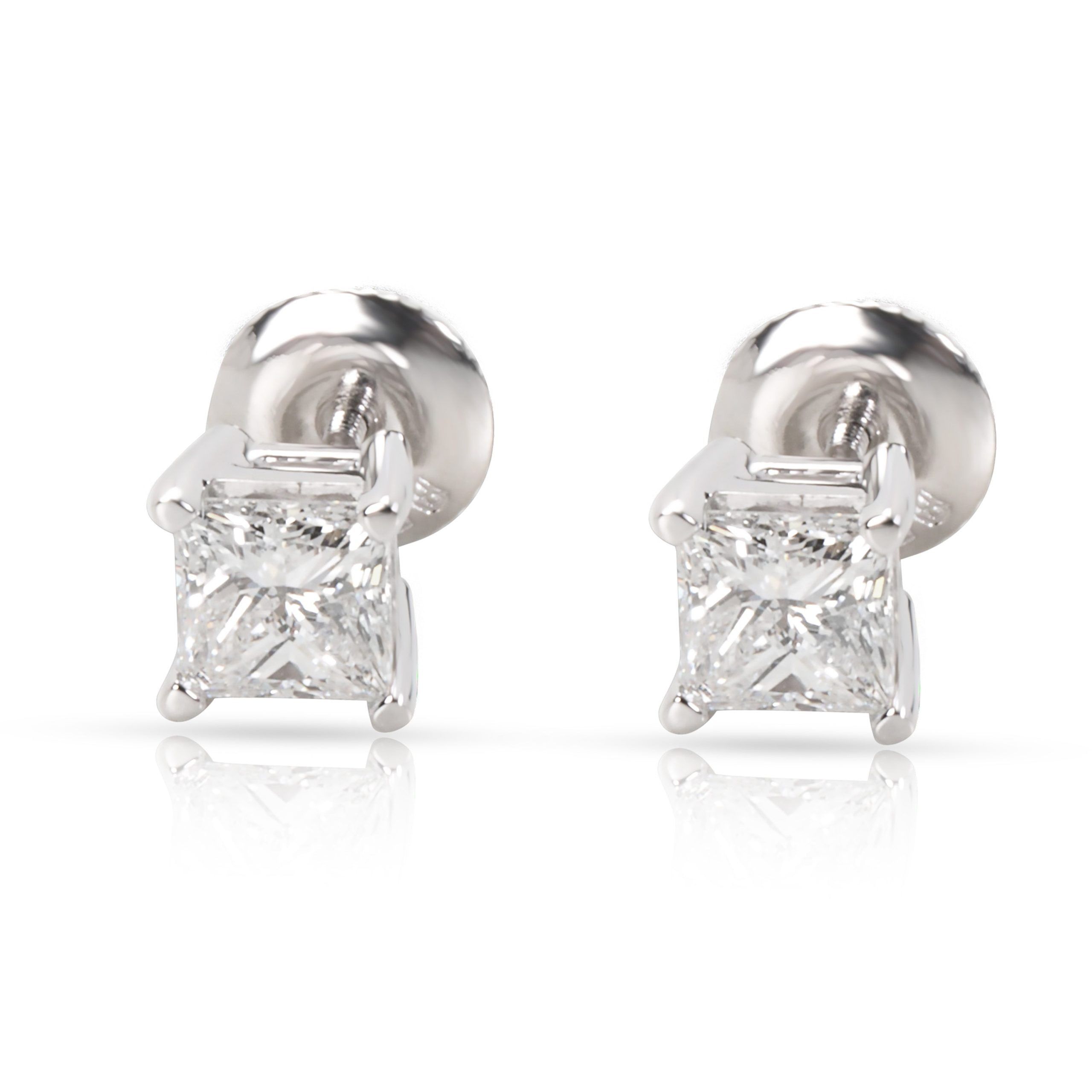 image of Princess Cut Diamond Stud Earrings In 14K White Gold (1 Ctw), Women's