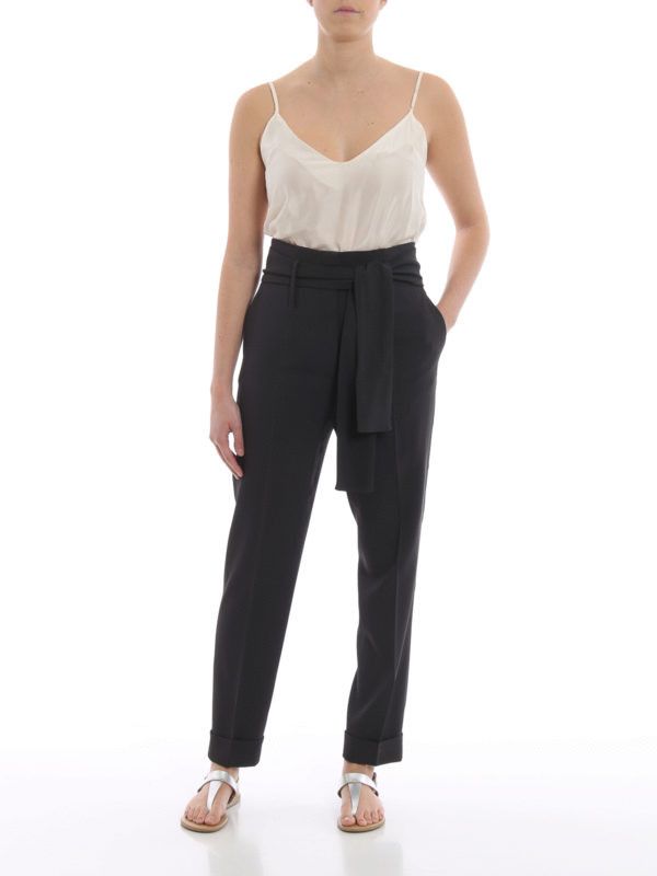 Designer × Fabiana Filippi Womens Belted High Waist Pants Trousers Dark Grey Size M Size 30" / US 8 / IT 44 - 1 Thumbnail