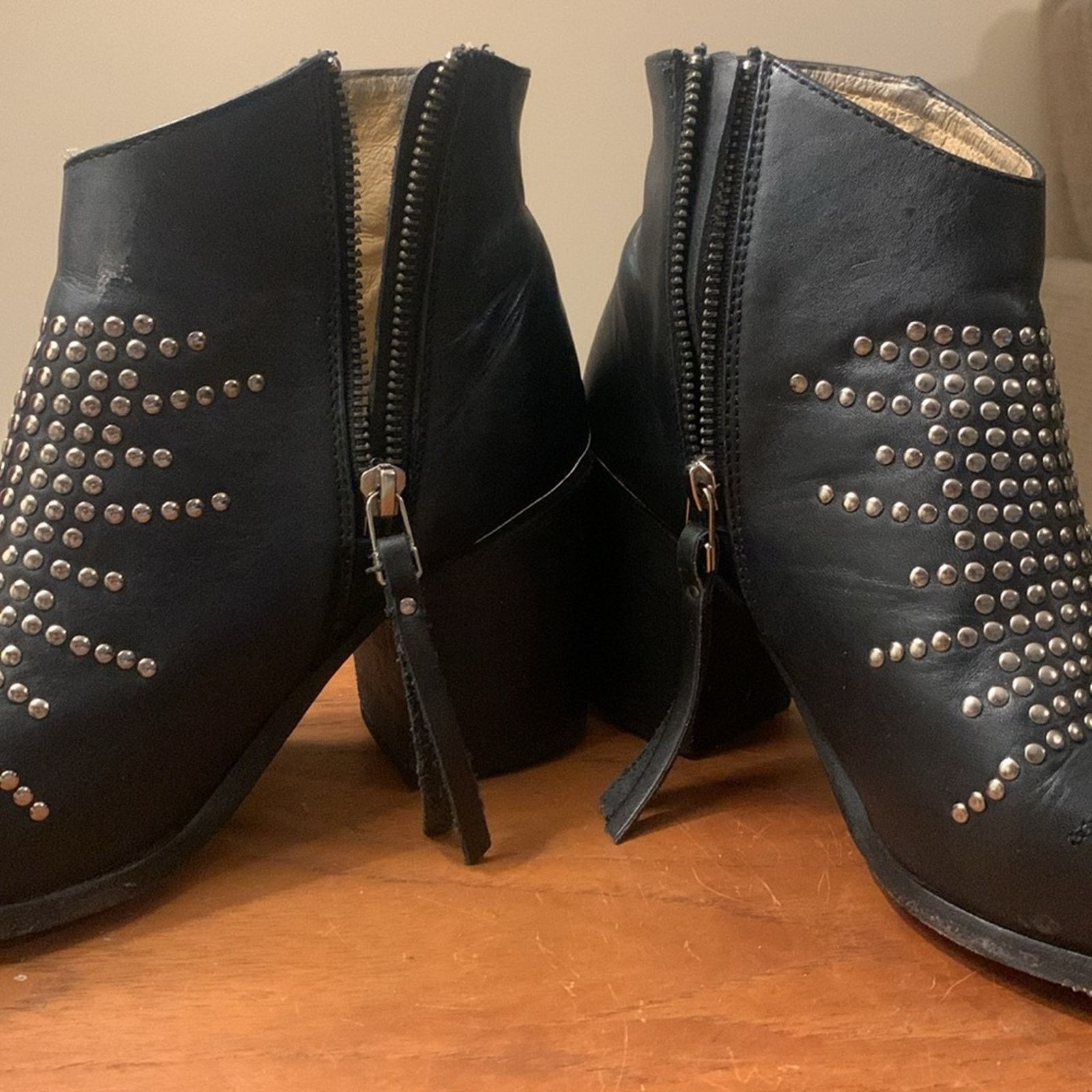 Vintage Sole Child black all leather ankle booties moto,silver studs Size US 7.5 / IT 37.5 - 13 Thumbnail