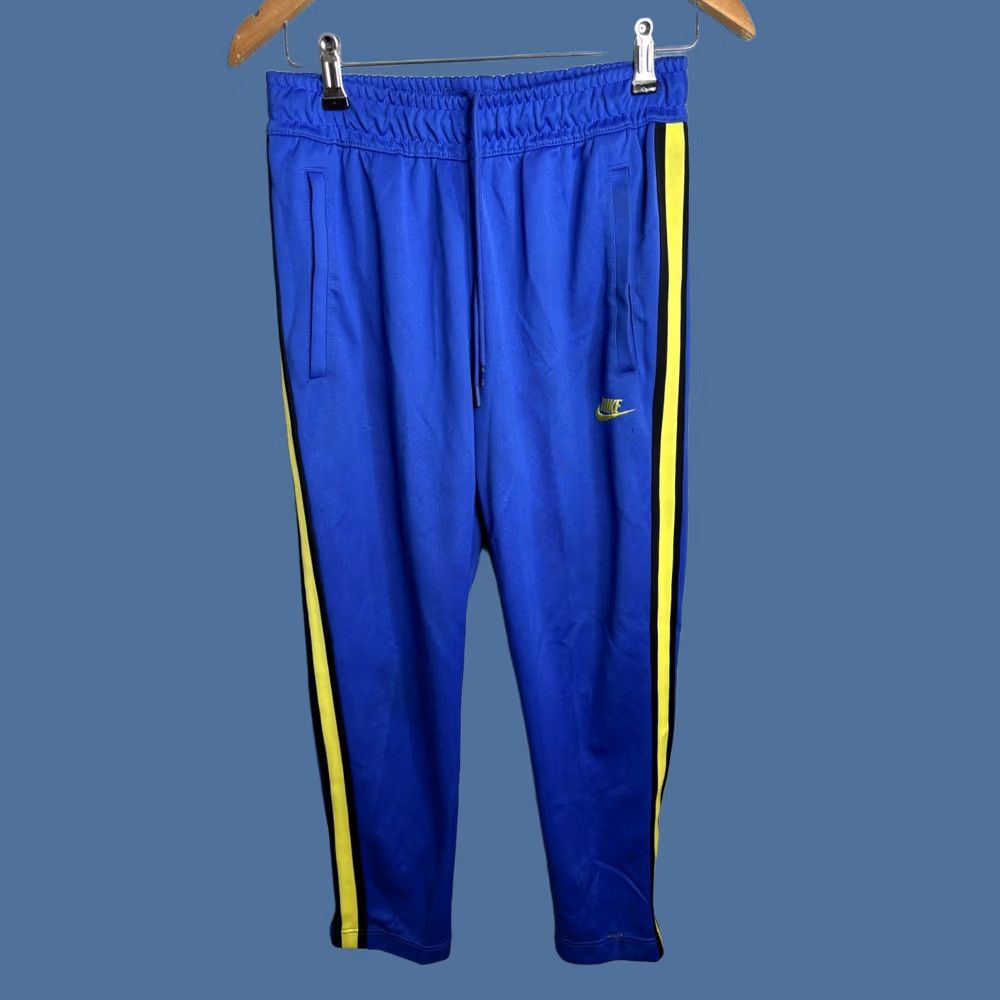Nike Nike Pants Track Mens Small Blue Yellow Stripe Logo Pockets Adjustable Drawstring 100% Polyester Size US 29 - 1 Thumbnail