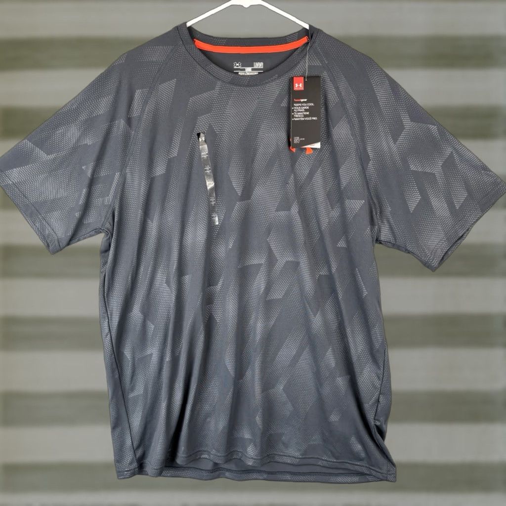 Under Armour Under Armour Shirt Mens Large Short Sleeve Geometric Wicking Running Gym Gray Size US L / EU 52-54 / 3 - 1 Thumbnail