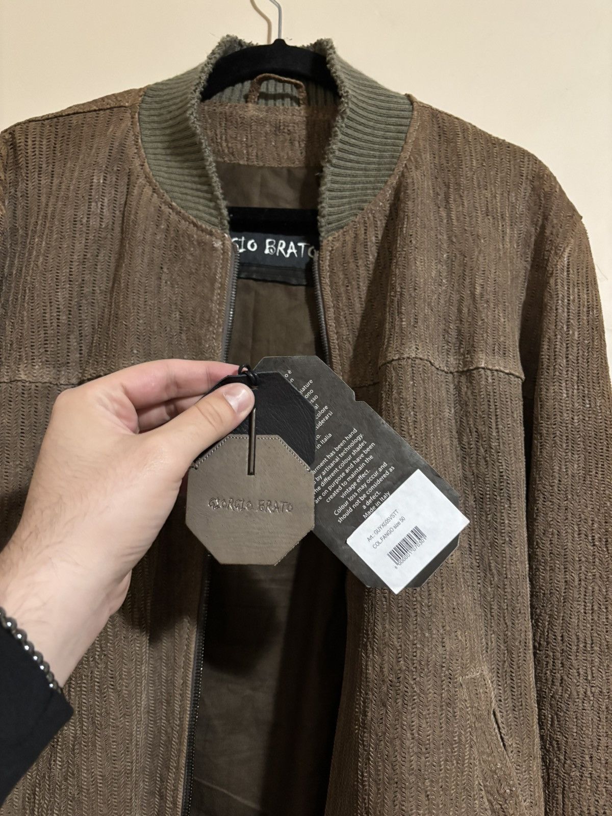 Giorgio Brato (BNWT) Perforated Vegetable Tanned Leather Bomber Jacket Size US M / EU 48-50 / 2 - 14 Thumbnail