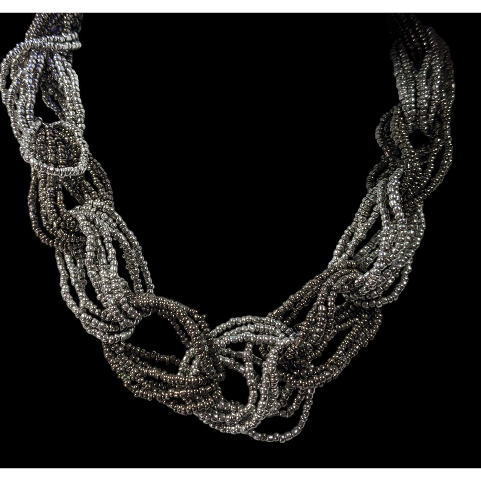 Other Chunky Braided Knot Silver Tone Glass Beaded Necklace Size ONE SIZE - 2 Thumbnail
