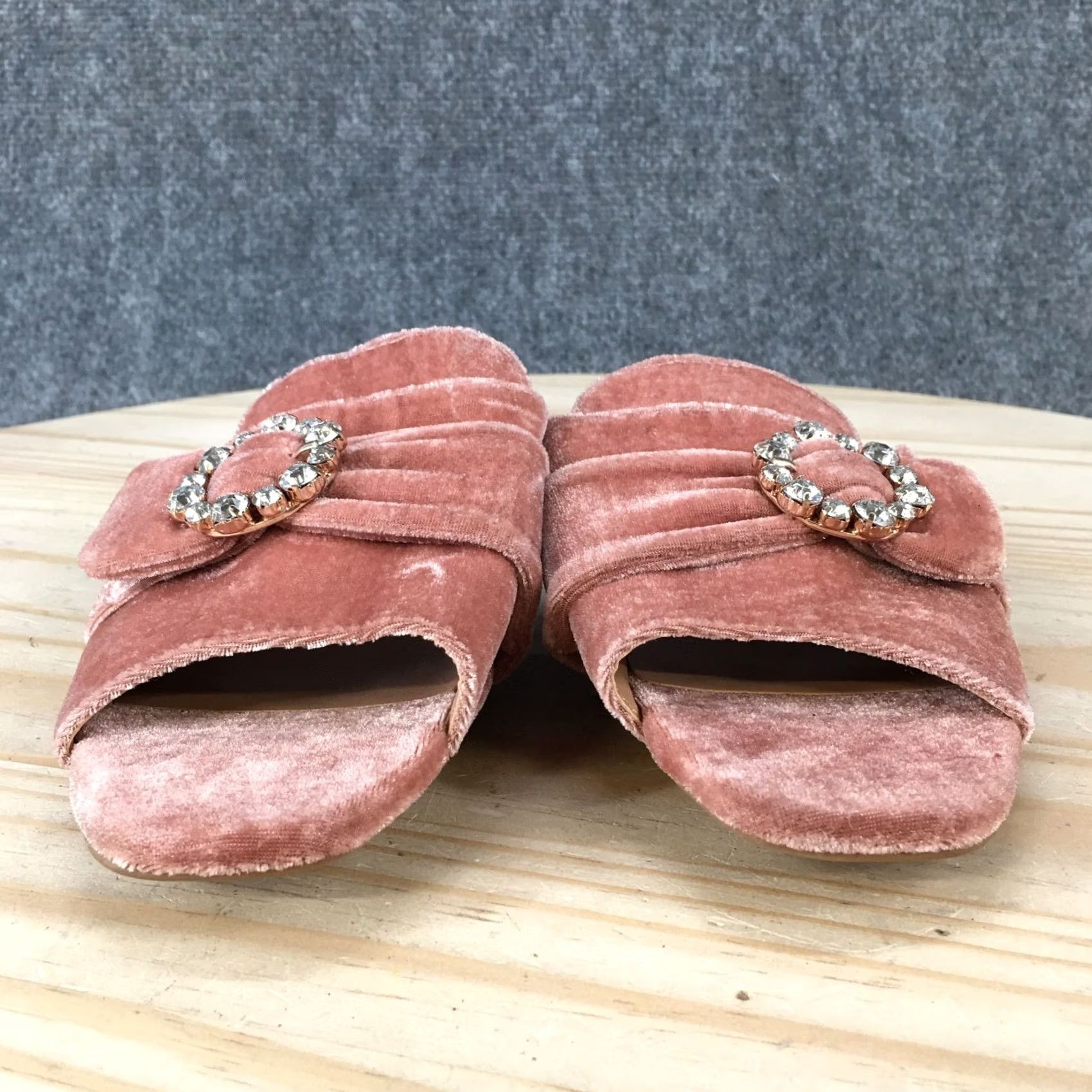 Vintage A New Day Sandals Womens 7 Pink Dina Velvet Slide Flats Rhinestone Casual Open Size US 7 / IT 37 - 4 Thumbnail