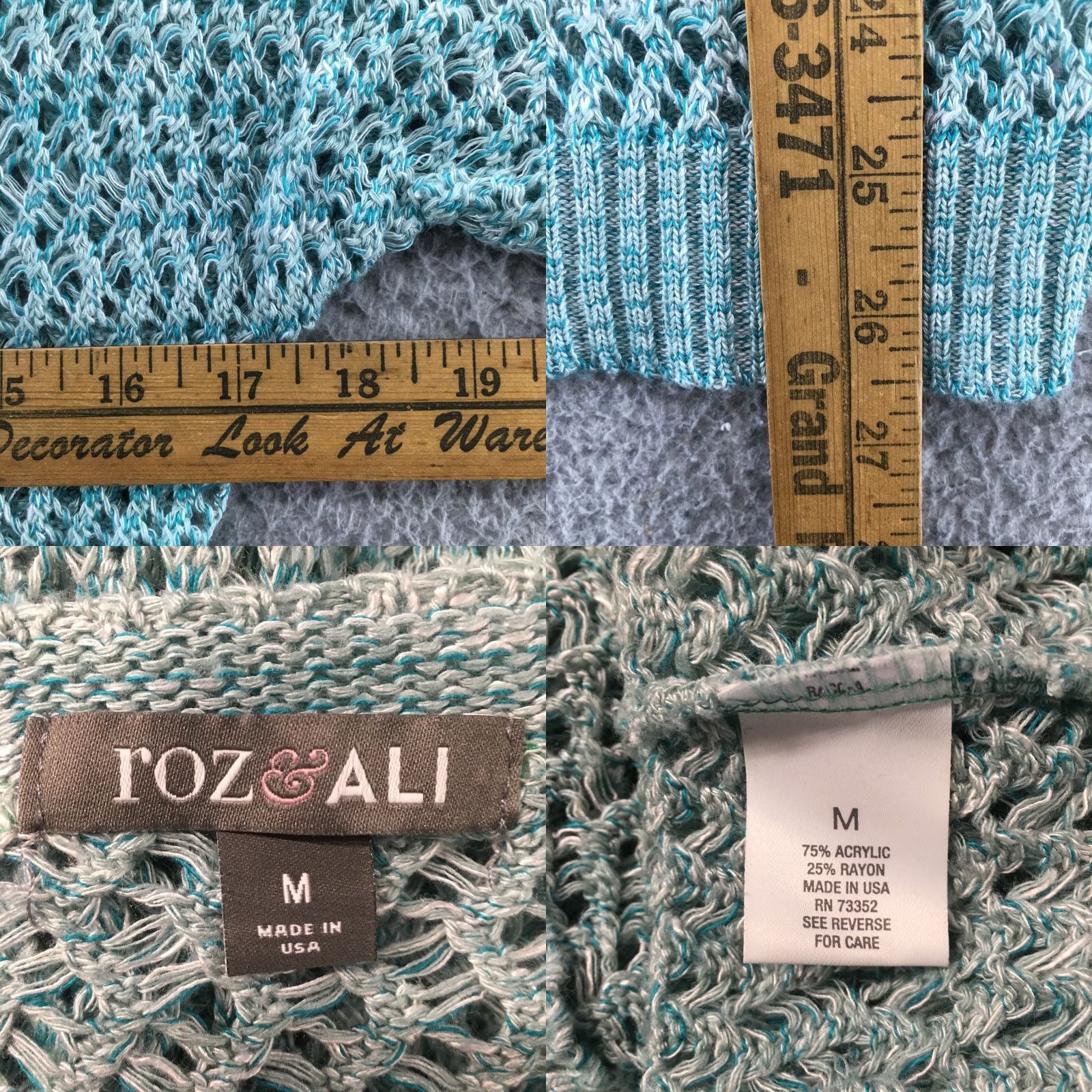 AQUA Roz & Ali Sweater Womens M Blue Sleeves Short Sleeve Open Knit Casual Shirt Top Blouse Knit Open Crochet All Seasons Lightweight Regular Size M / US 6-8 / IT 42-44 - 8 Thumbnail