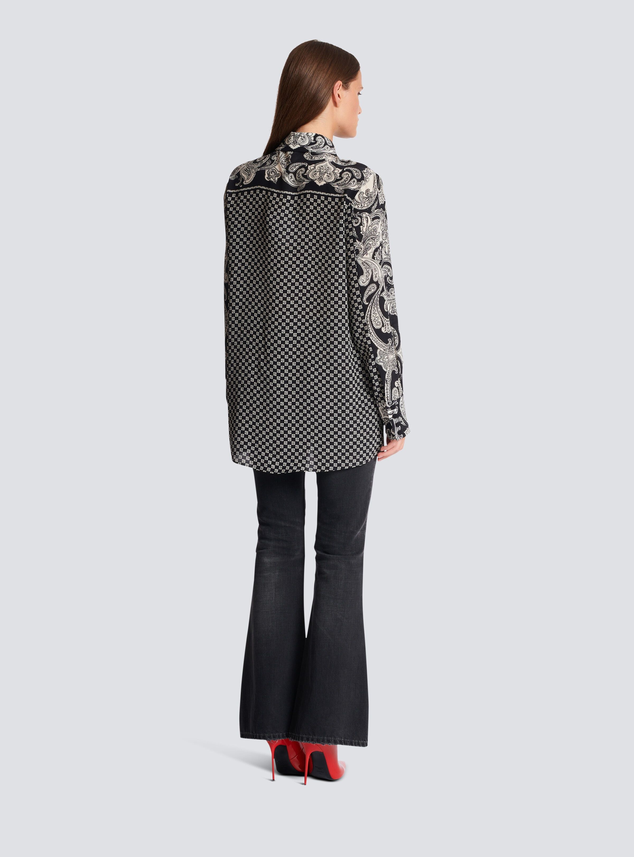 Balmain o1s1wg110825 Paisley Print Silk Shirt in Black Size XL / US 12-14 / IT 48-50 - 4 Thumbnail