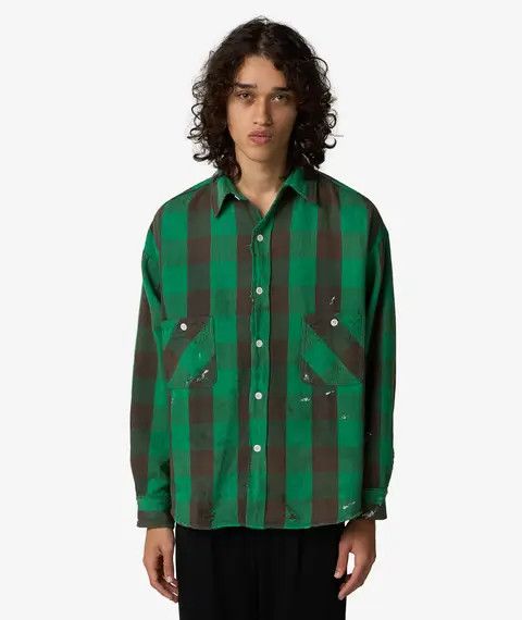 Saint Michael o1mle0326 Flannel Check Shirt in Green Size US L / EU 52-54 / 3 - 5 Thumbnail