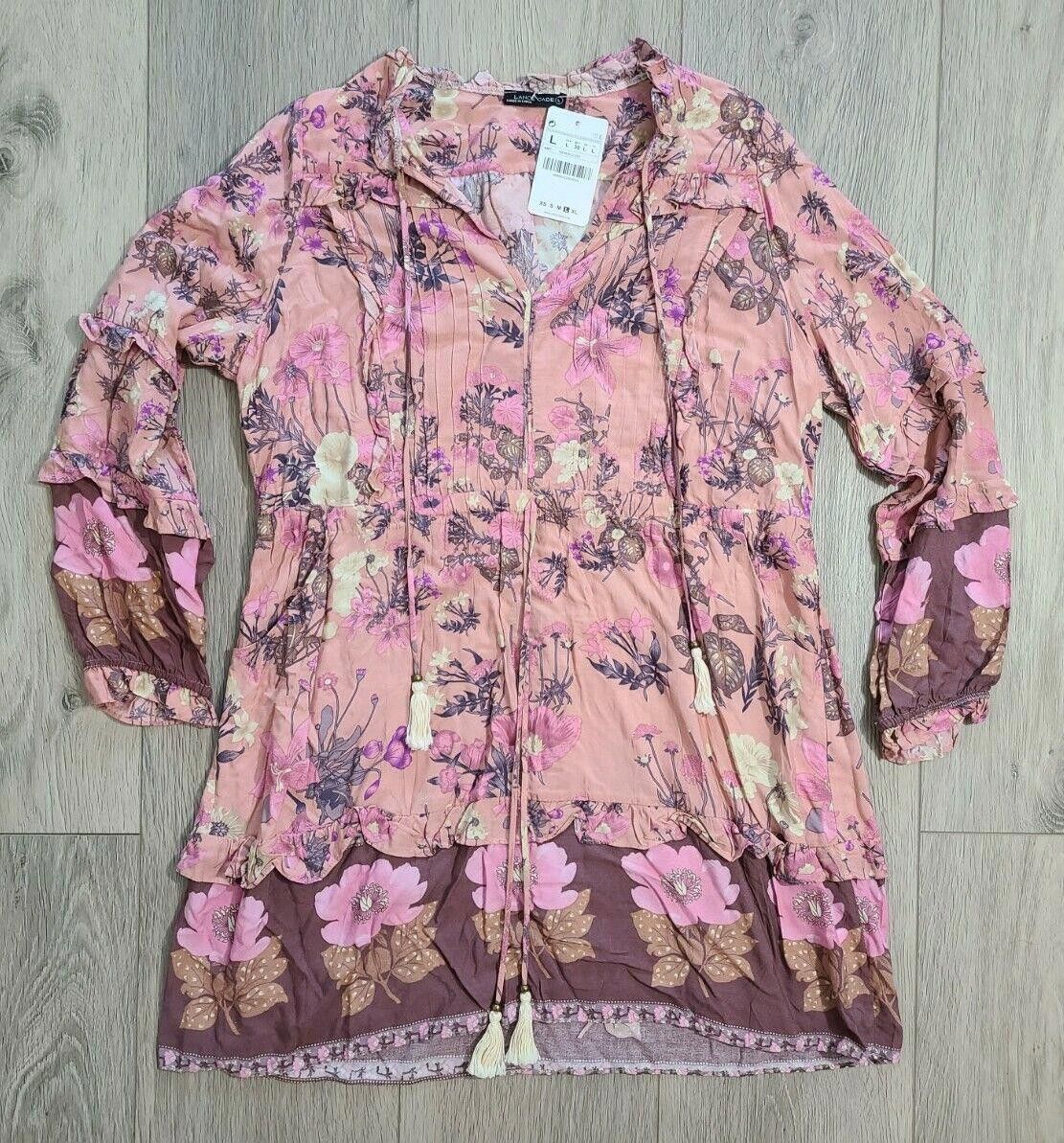 Designer Lance Cade Dress Large Pink Mauve Boho long Sleeve V Neck Size L / US 10 / IT 46 - 7 Thumbnail