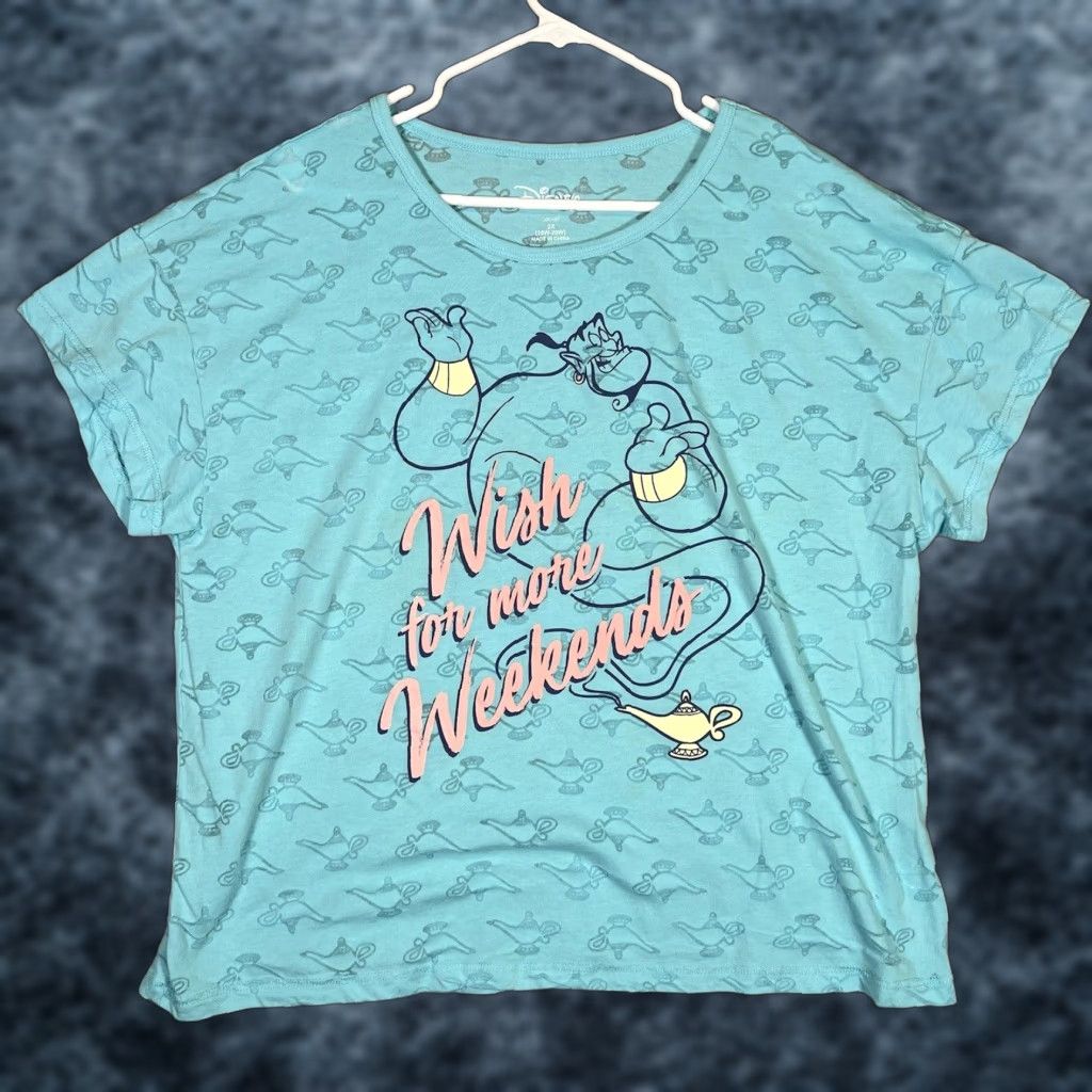 Disney VINTAGE A1 Disney Aladdin Genie Wish For More Weekends Shirt Womens 2XL Blue Size XXL / US 16-18 / IT 52-54 - 1 Thumbnail