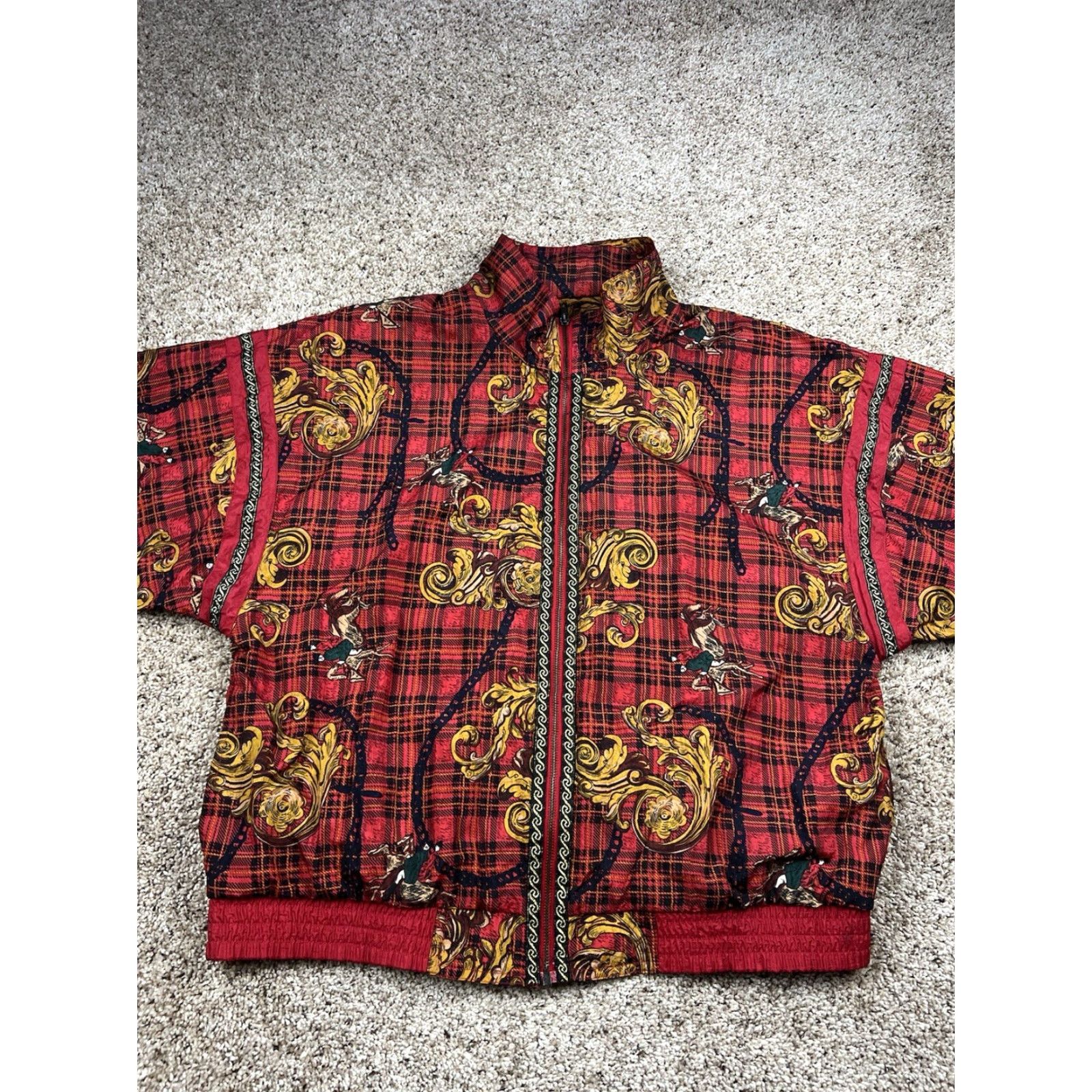 Vintage VINTAGE Equestrian Windbreaker Jacket Womens Red Plaid Full Zip L Size L / US 10 / IT 46 - 2 Thumbnail