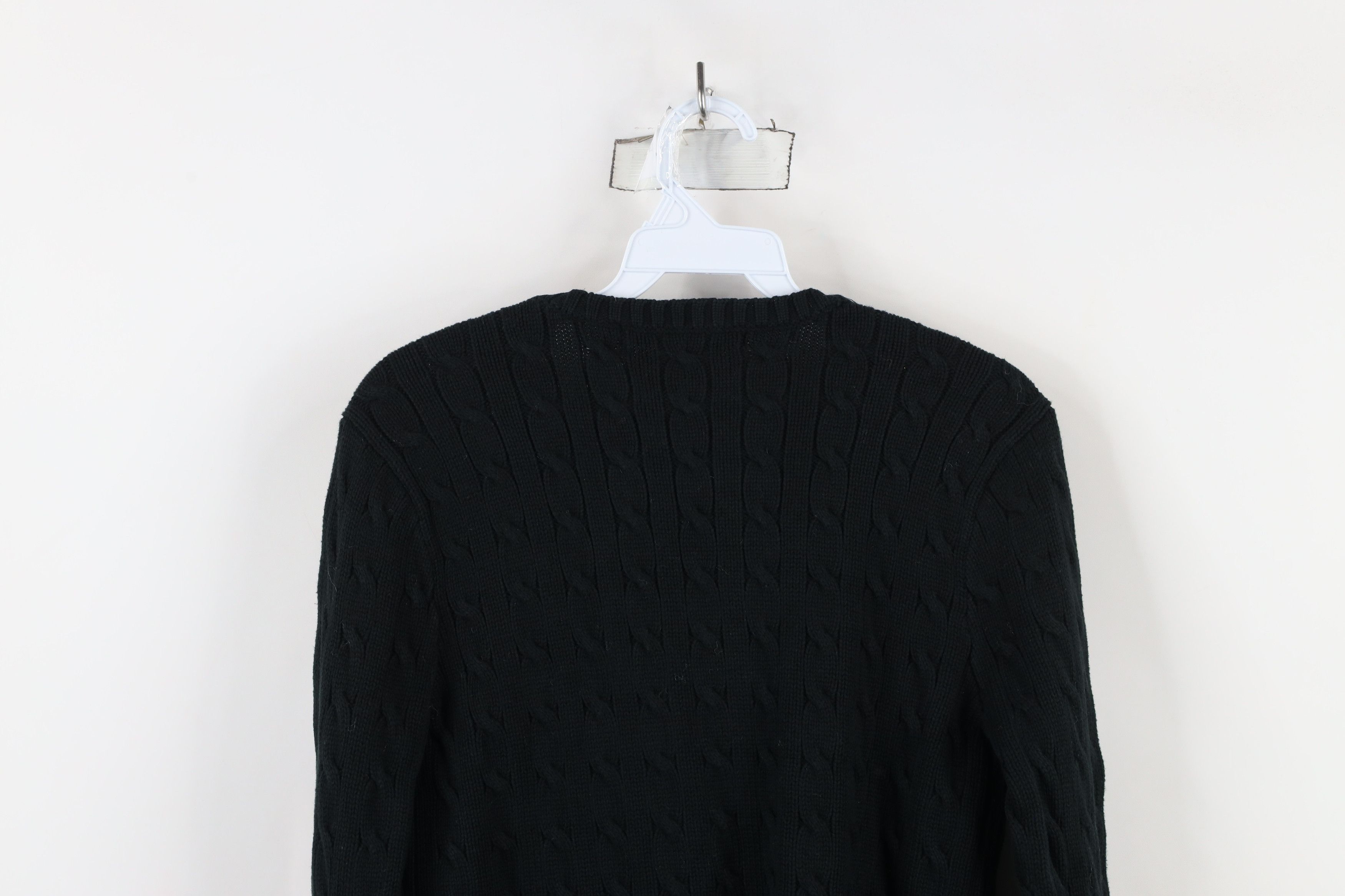 Ralph Lauren × Vintage Vintage 90s Ralph Lauren Cable Knit V-Neck Sweater Black Size L / US 10 / IT 46 - 8 Thumbnail