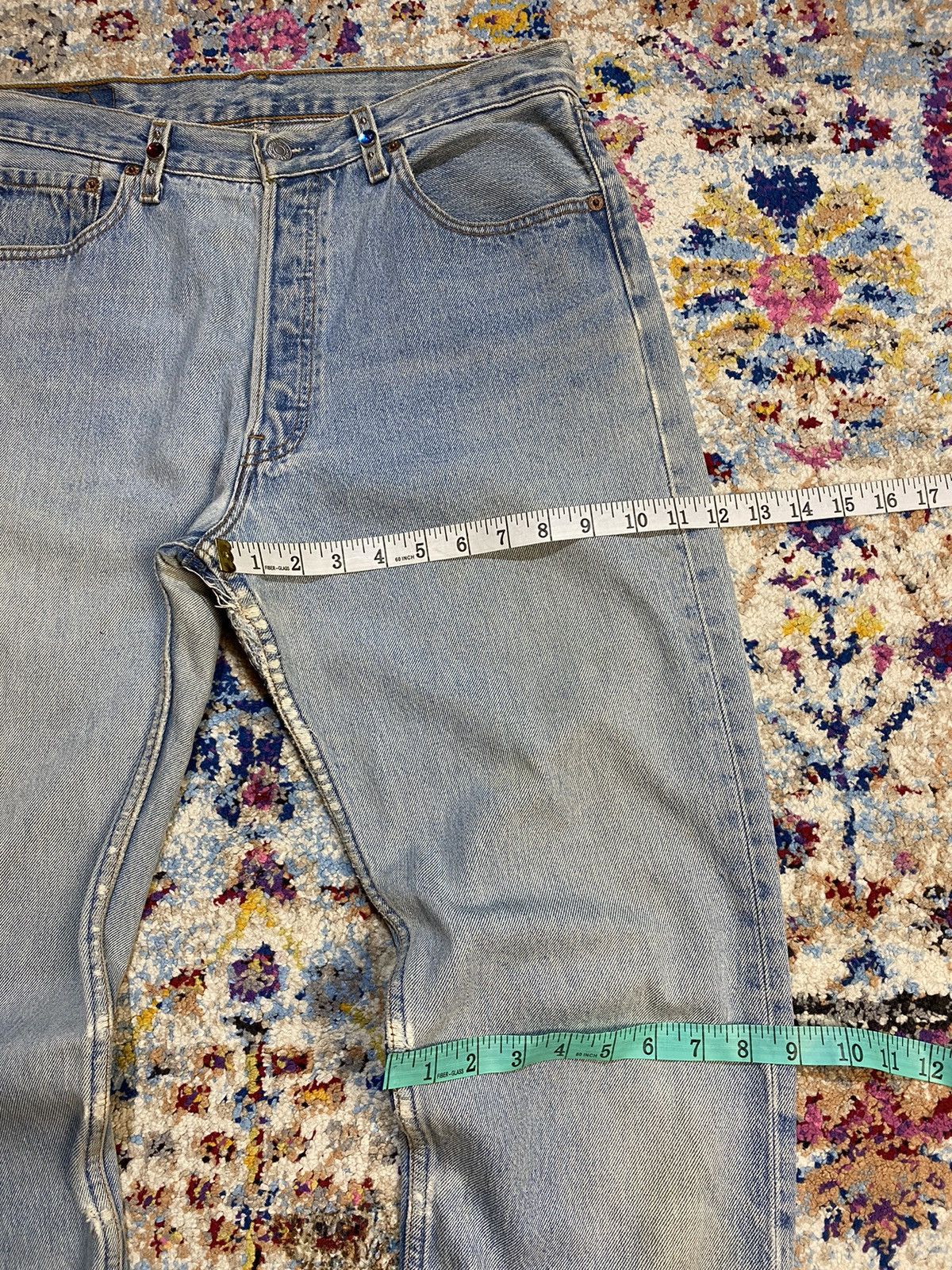 Levi's × Vintage WASHED BLUE 501 LEVIS RINDEM CUSTOM STUDS RHINESTONE Size US 33 - 21 Thumbnail