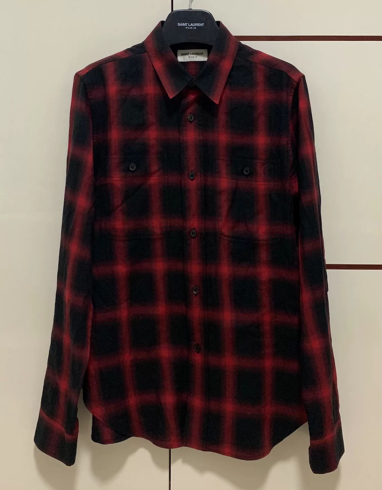 Saint Laurent Paris Saint Laurent Red Black Check Shirt Size US M / EU 48-50 / 2 - 1 Thumbnail