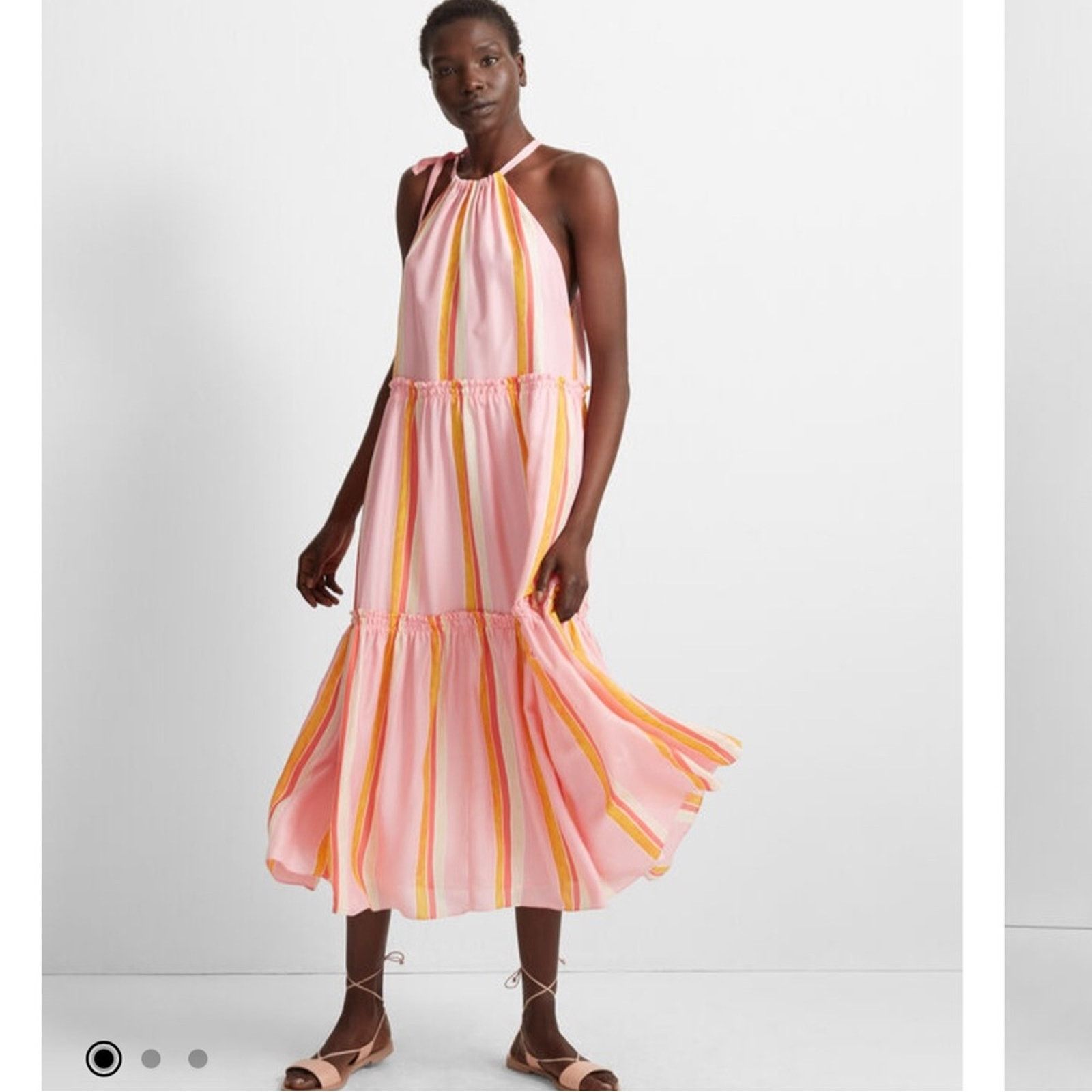 Club Monaco Club Monaco Amirra Silk Pink Multi Stripe Tiered Midi Dress Size M / US 6-8 / IT 42-44 - 1 Thumbnail