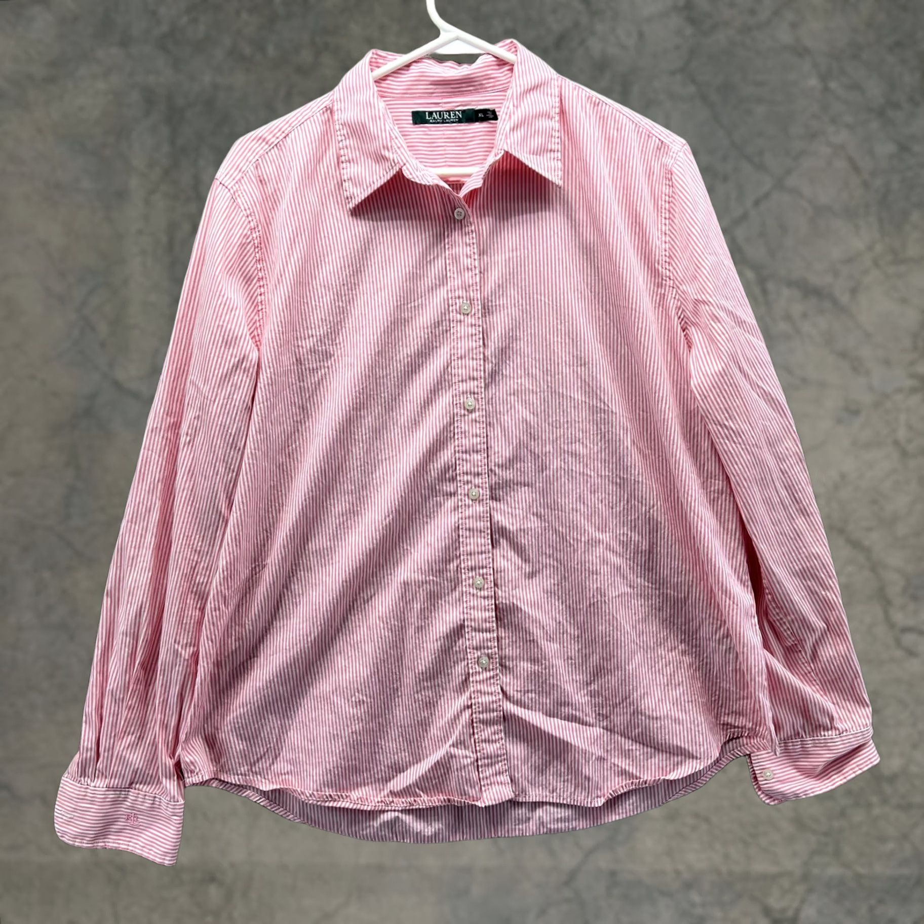 Ralph Lauren Lauren Ralph Lauren Shirt Womens XL Pink Stripe Button Front Long Sleeve Top Size XL / US 12-14 / IT 48-50 - 1 Thumbnail