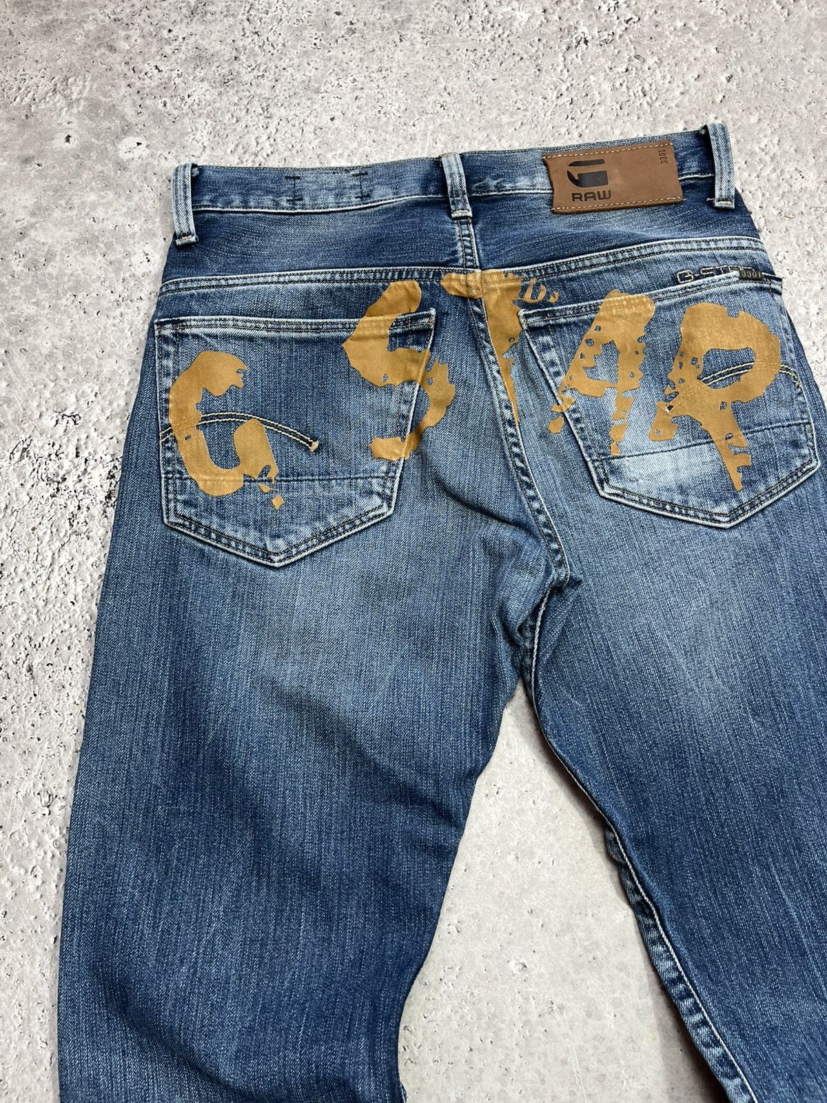 G-Star G-Star RAW Custom Big Logo Denim Jeans Distressed Blue Size US 29 - 4 Thumbnail
