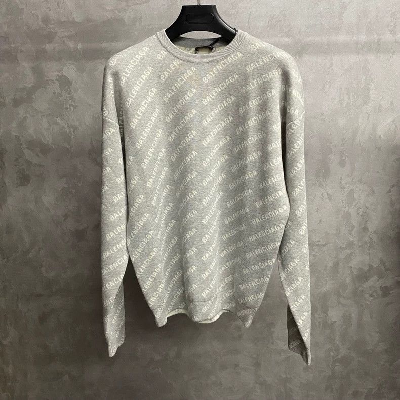 Balenciaga Balenciaga Grey Logo Print Knit Sweater - dmc Size US XS / EU 42 / 0 - 1 Thumbnail